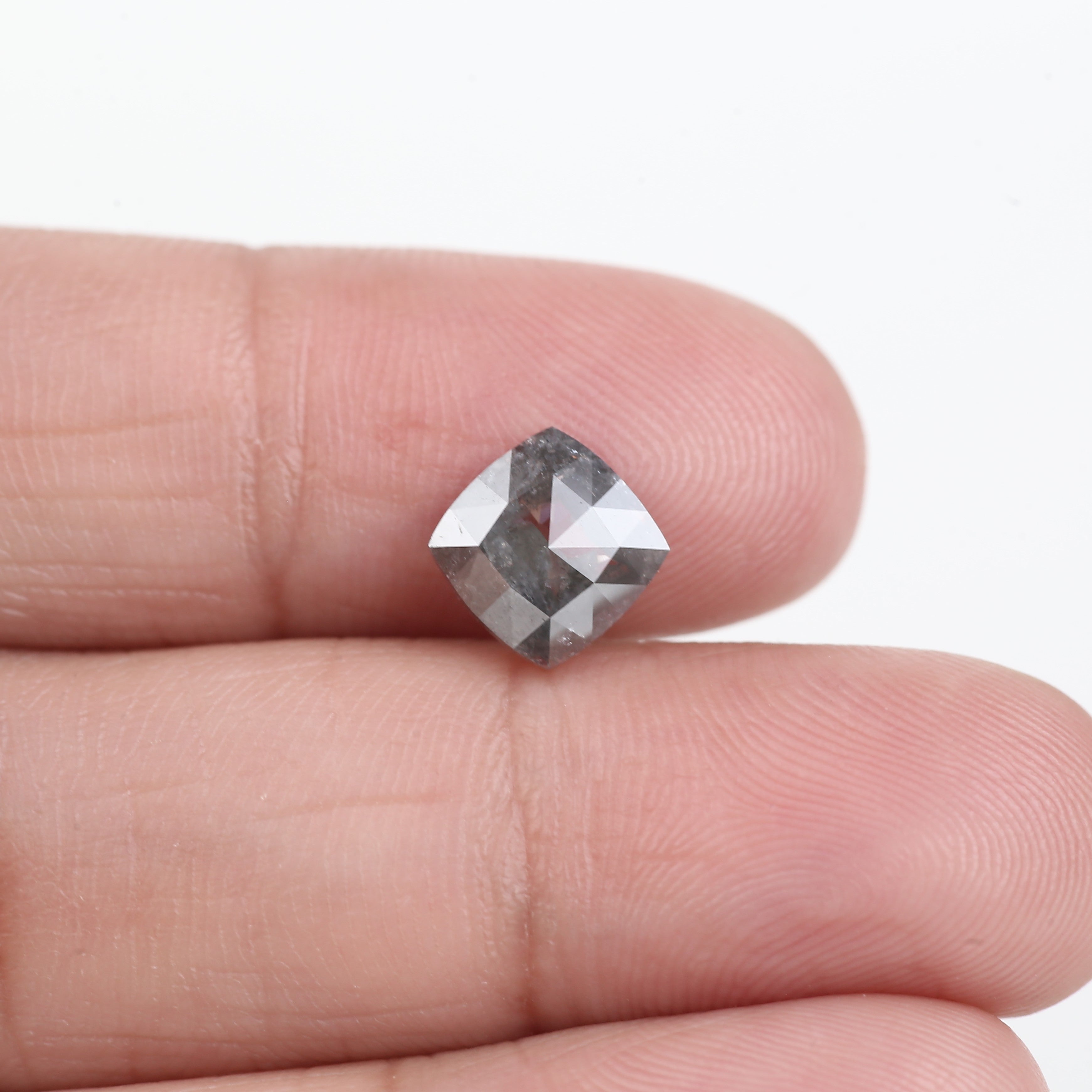 1.72 Carat Natural Grey Cushion Cut Salt and Pepper Diamond 7.43 MM