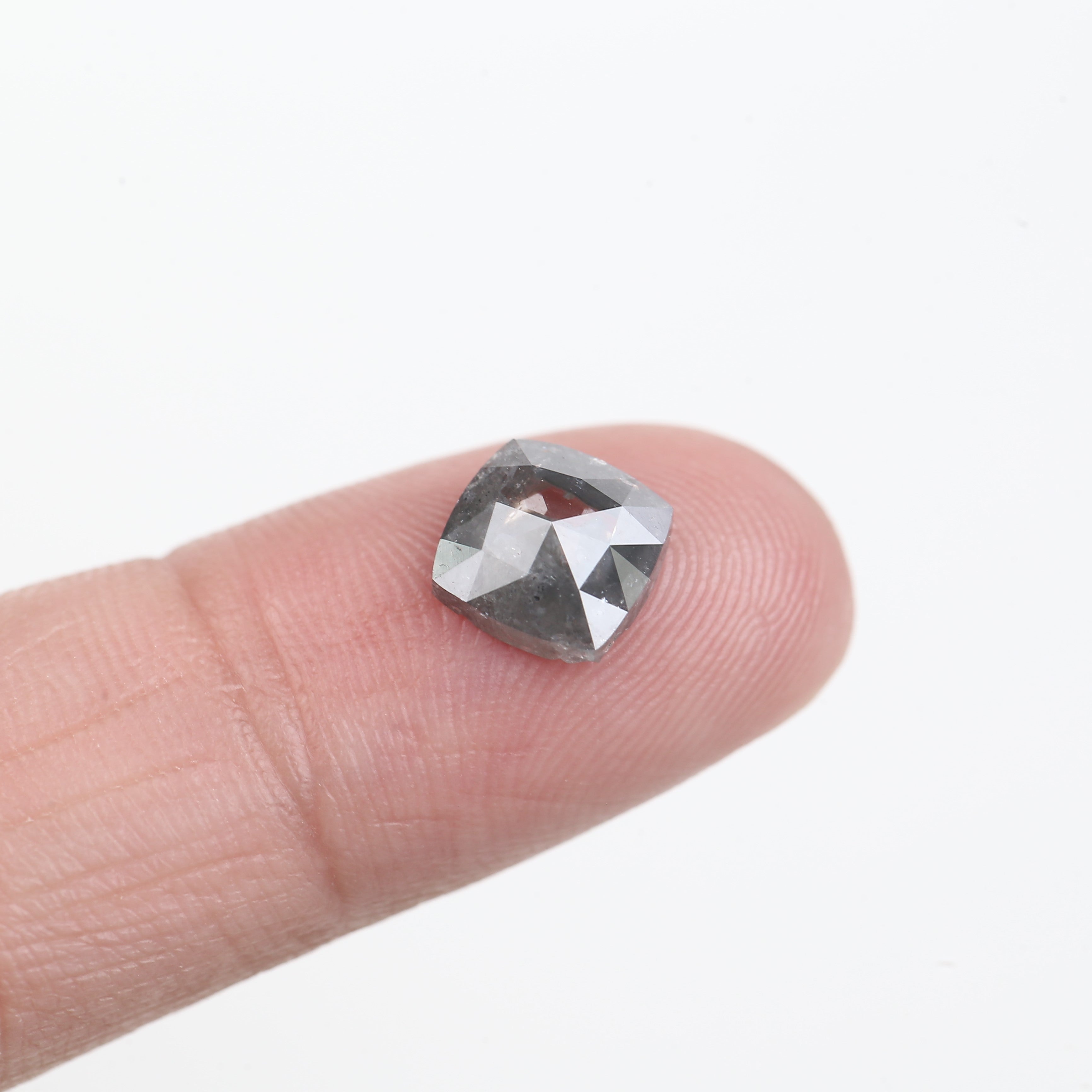 1.72 Carat Natural Grey Cushion Cut Salt and Pepper Diamond 7.43 MM