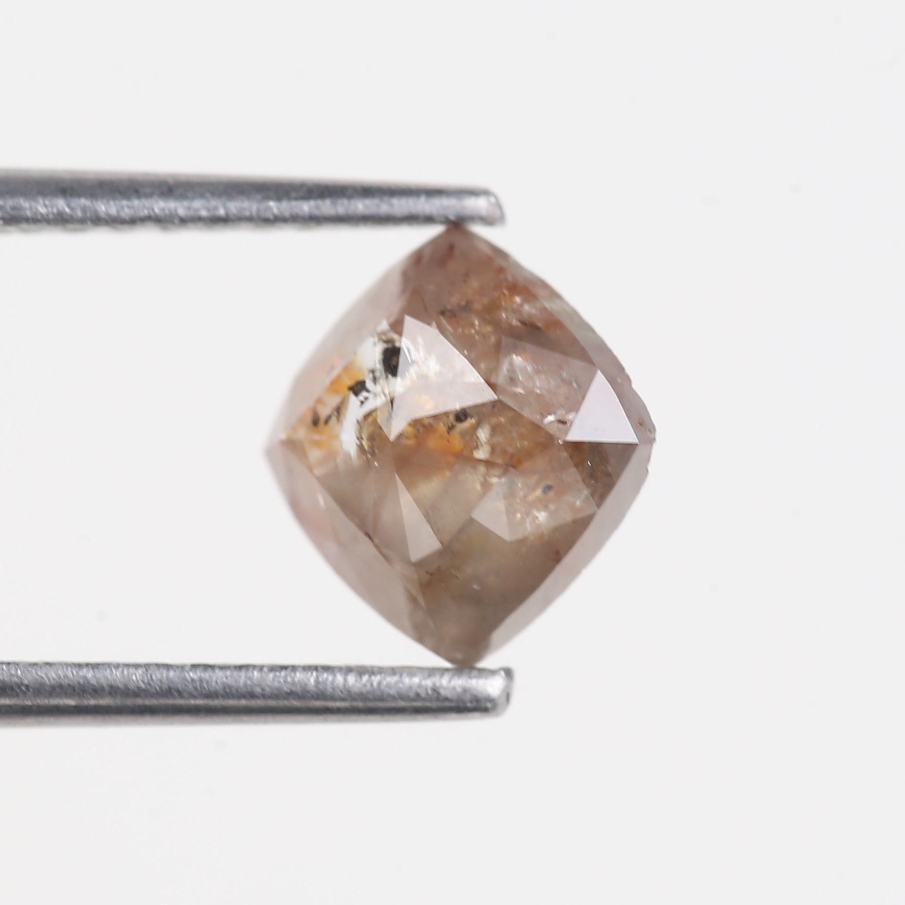1.14 Carat Cushion Cut Peach Brown Salt and Pepper Diamond 6.21 MM