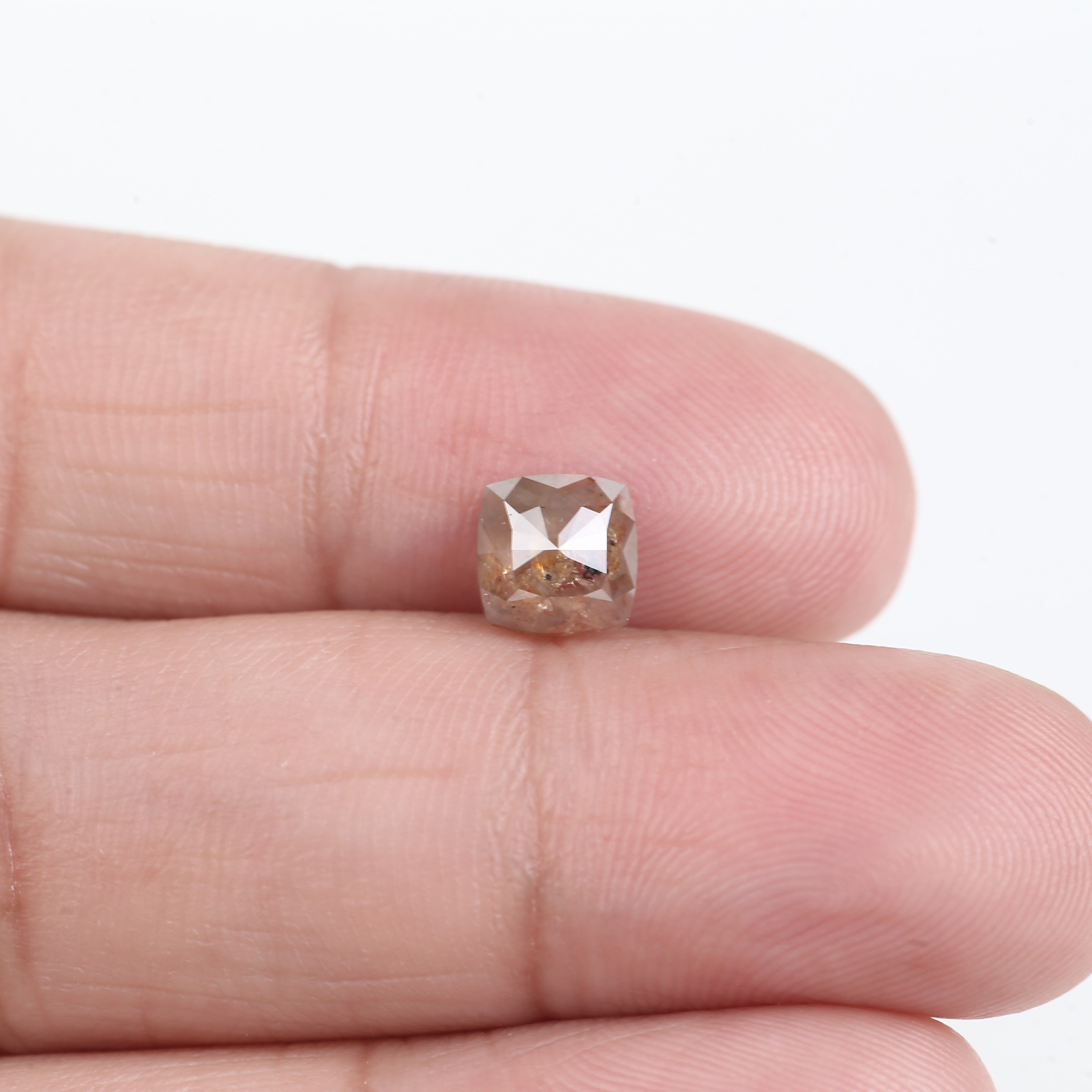 1.14 Carat Cushion Cut Peach Brown Salt and Pepper Diamond 6.21 MM
