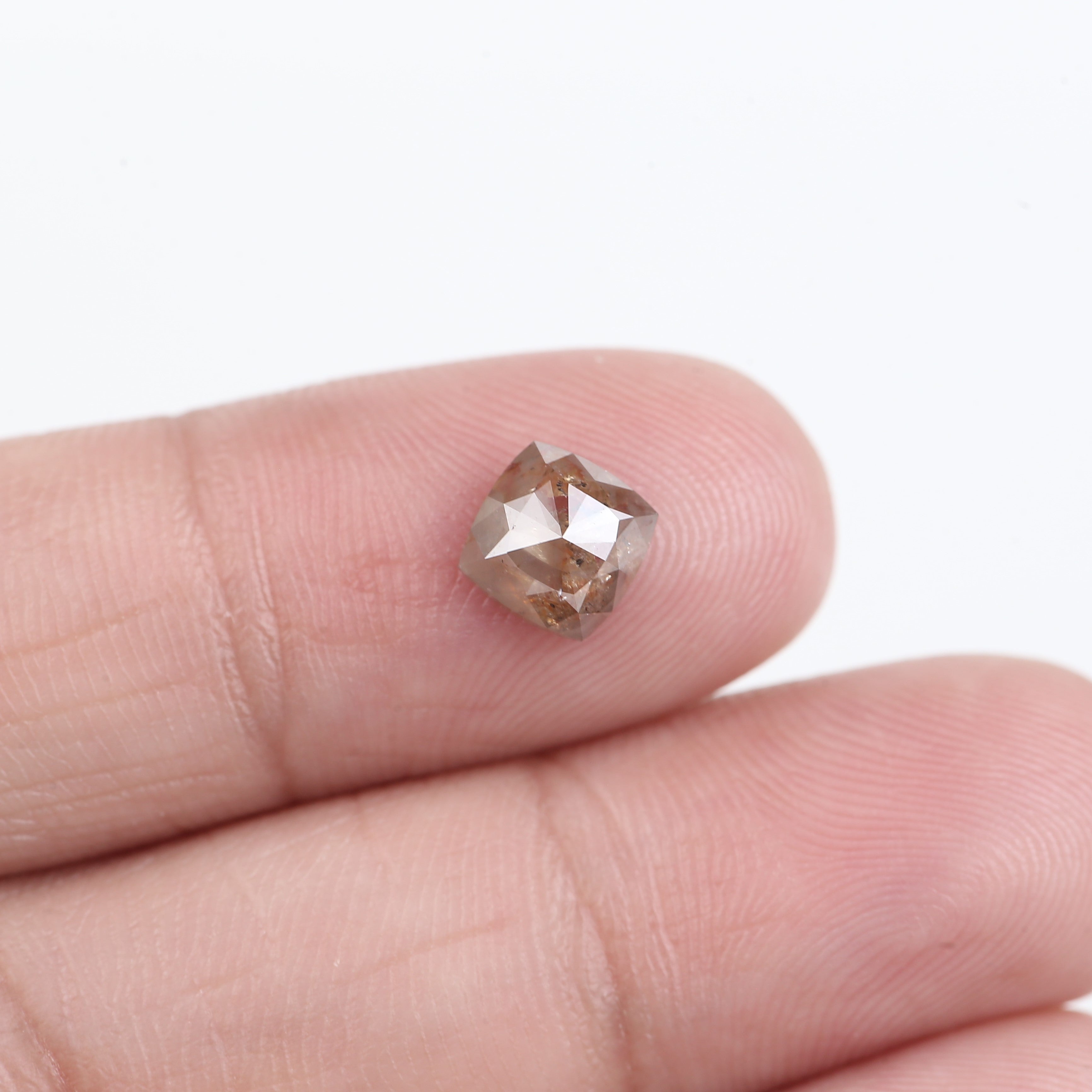 1.14 Carat Cushion Cut Peach Brown Salt and Pepper Diamond 6.21 MM