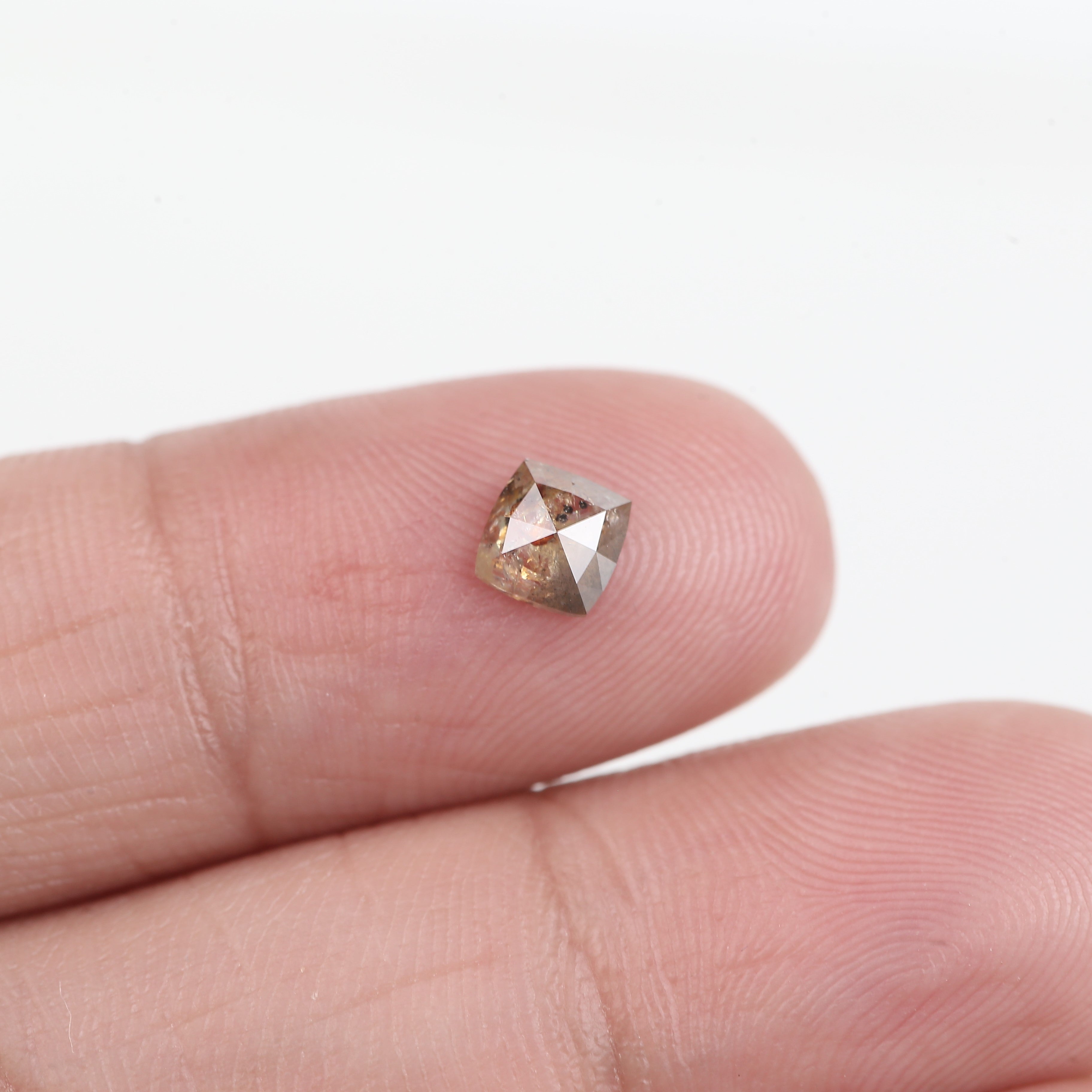 0.51 Carat Peach Orange Cushion Salt and Pepper Natural Diamond 4.67 MM