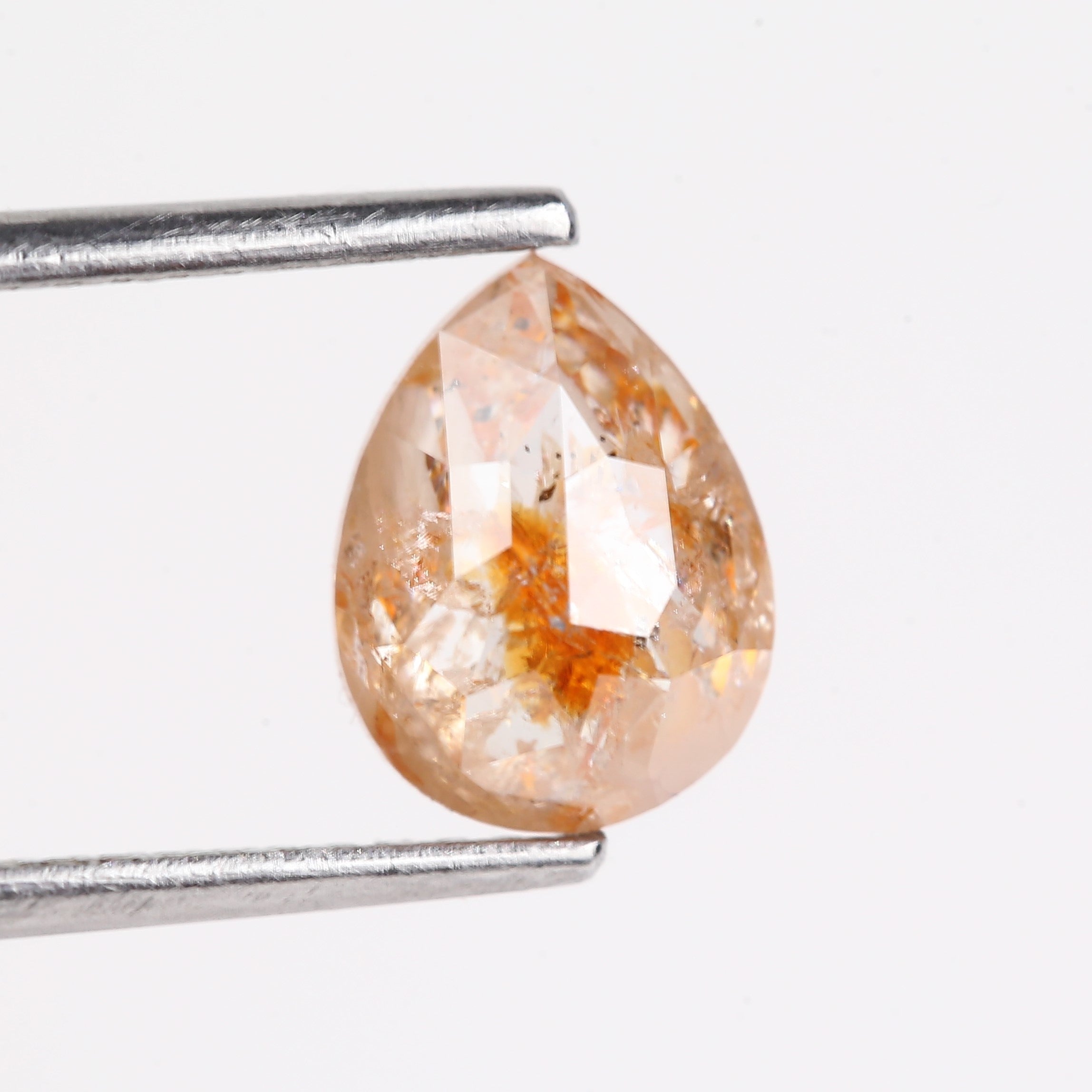 1.54 Carat Natural Orange Pear Cut Salt And Pepper Diamond 8.18 MM