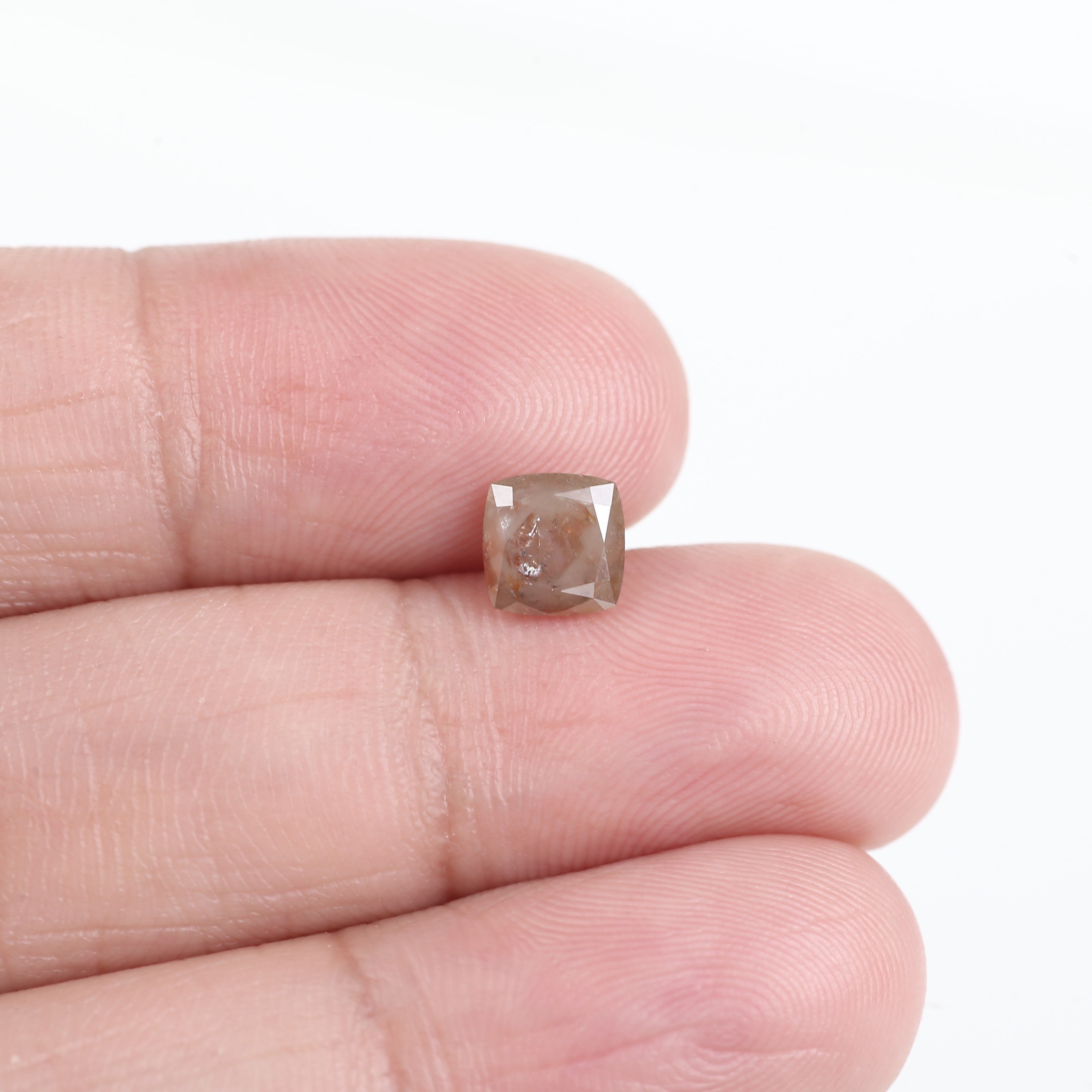 0.98 Carat Natural Cushion Peach Brown Salt And Pepper Diamond 5.93 MM