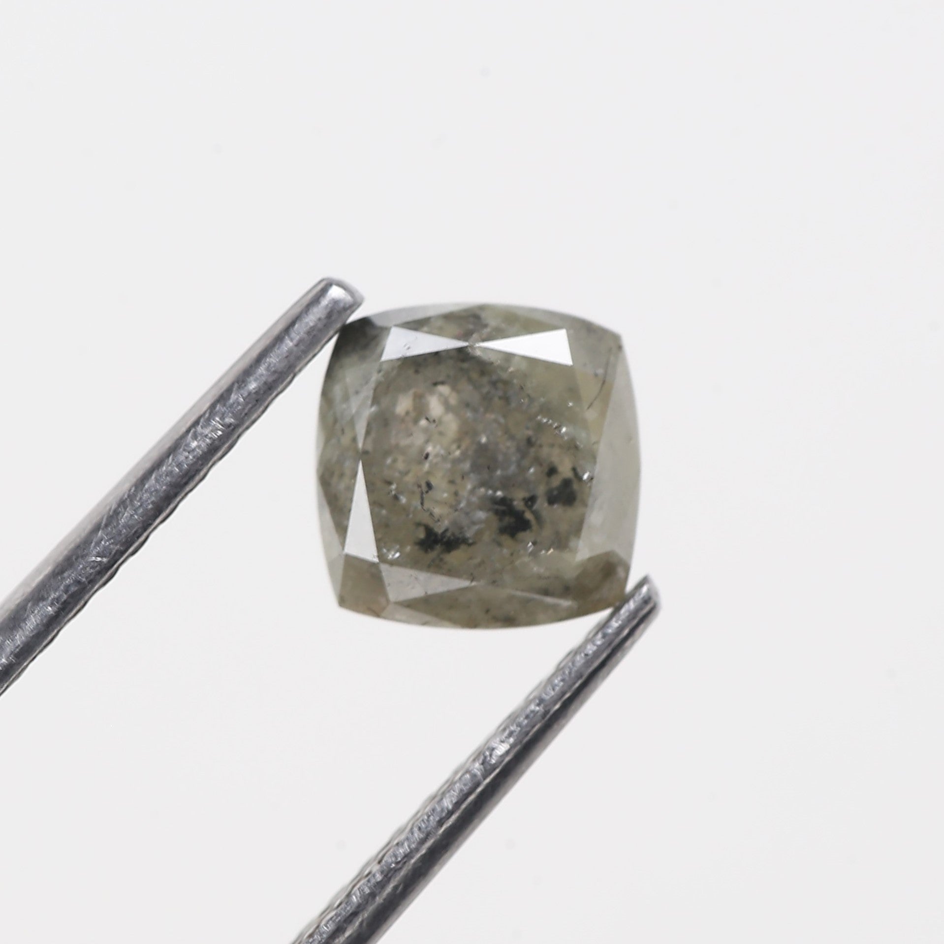 1.27 Carat Green Gray Cushion Rose cut Salt and Pepper Diamond 6 MM