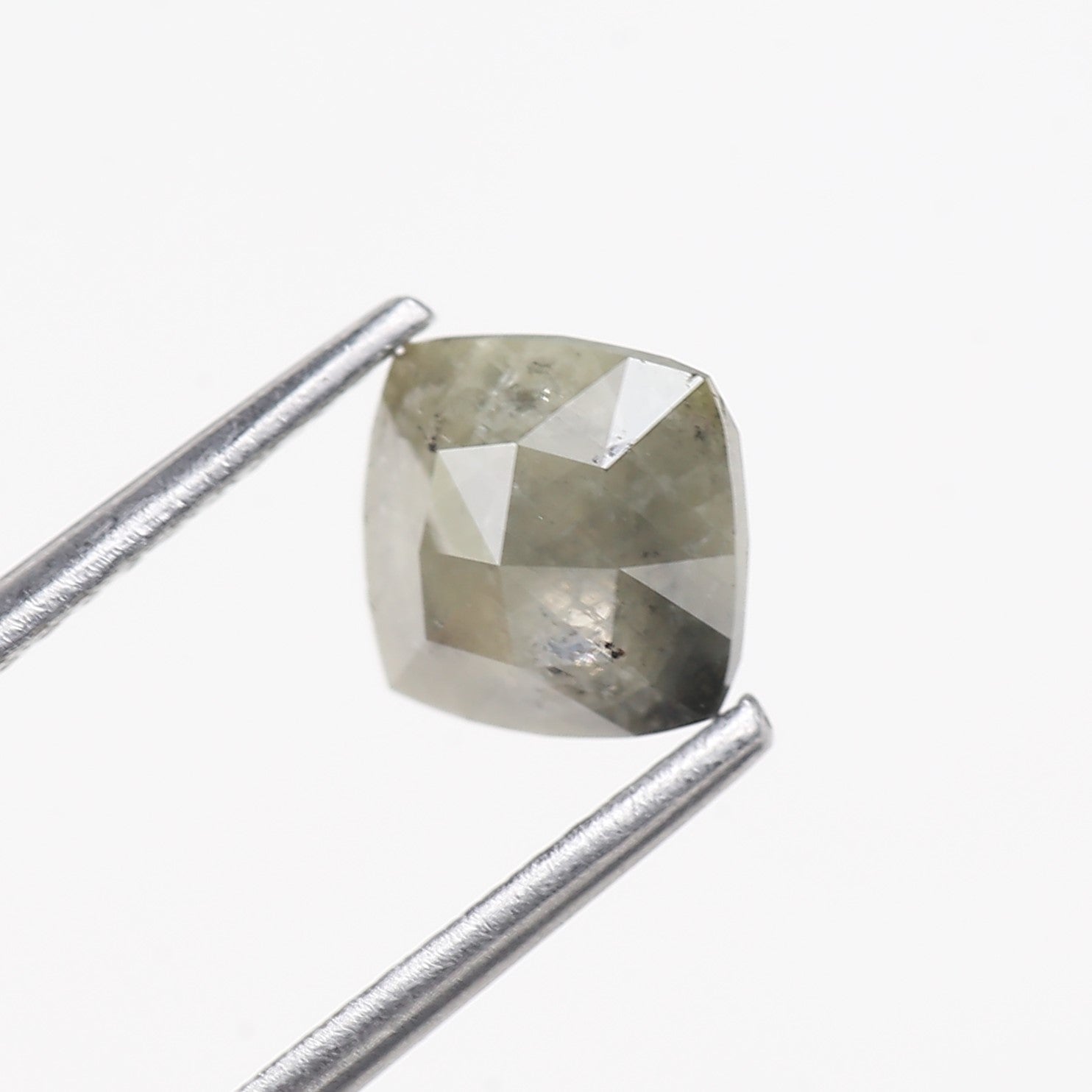 1.27 Carat Green Gray Cushion Rose cut Salt and Pepper Diamond 6 MM