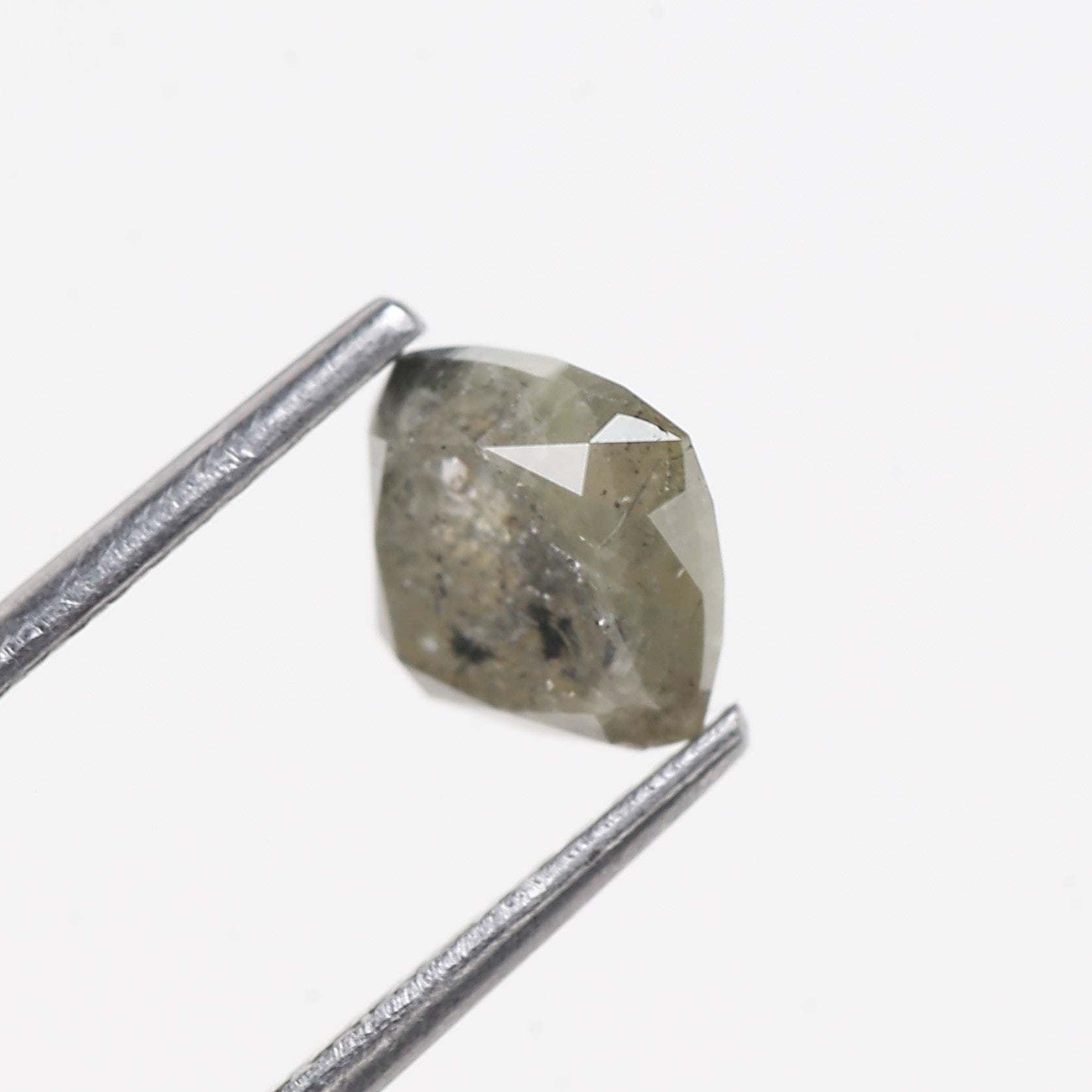 1.27 Carat Green Gray Cushion Rose cut Salt and Pepper Diamond 6 MM