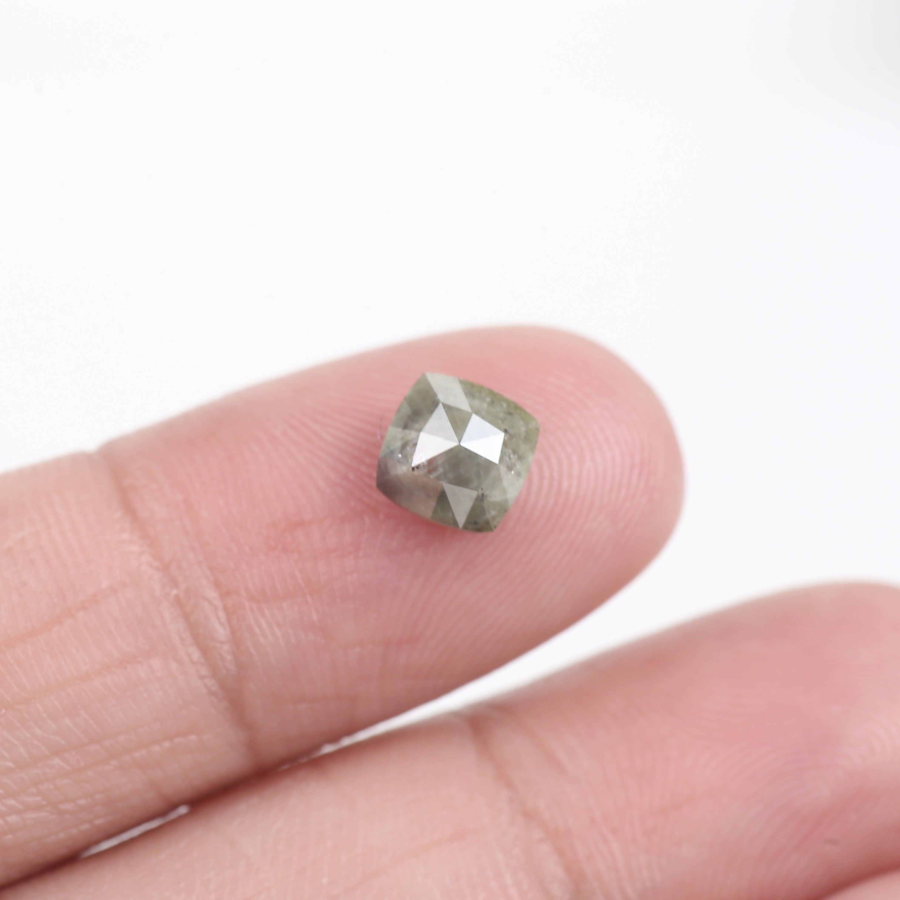 1.27 Carat Green Gray Cushion Rose cut Salt and Pepper Diamond 6 MM