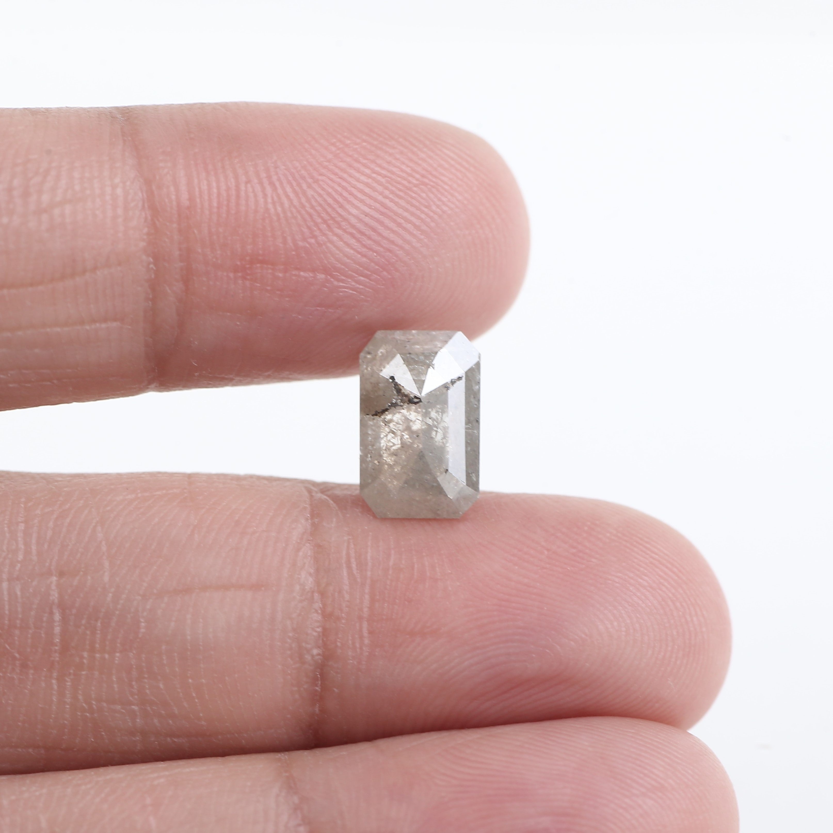 2.07 Carat Grey Emerald Cut Natural Salt And Pepper Diamond 10 MM