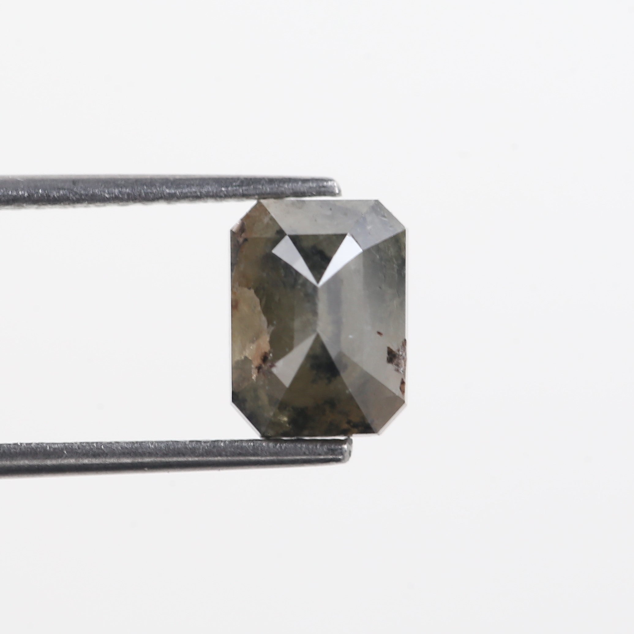 2.25 Carat Olive Black Emerald Cut Salt And Pepper Natural Diamond 8 MM