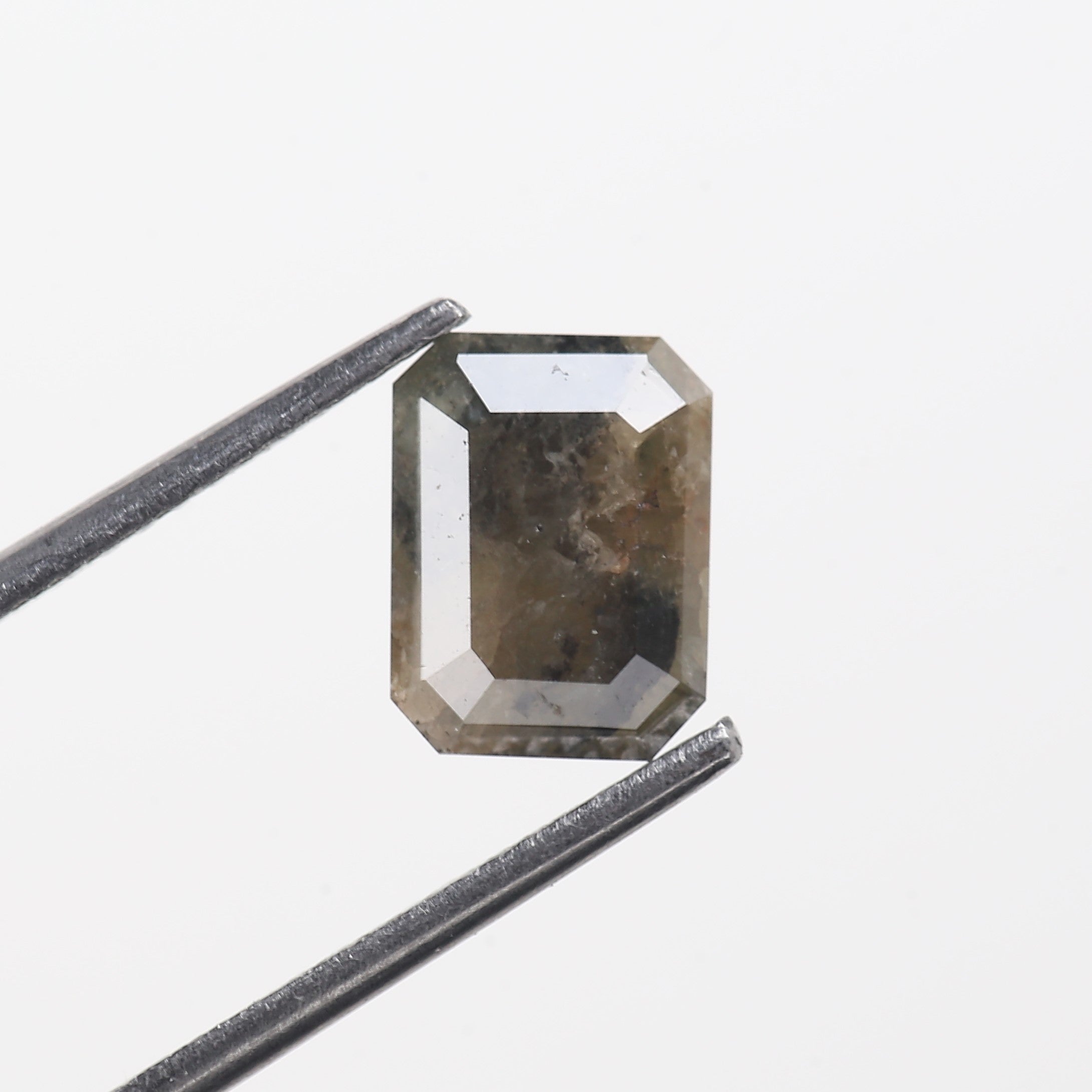 2.25 Carat Olive Black Emerald Cut Salt And Pepper Natural Diamond 8 MM