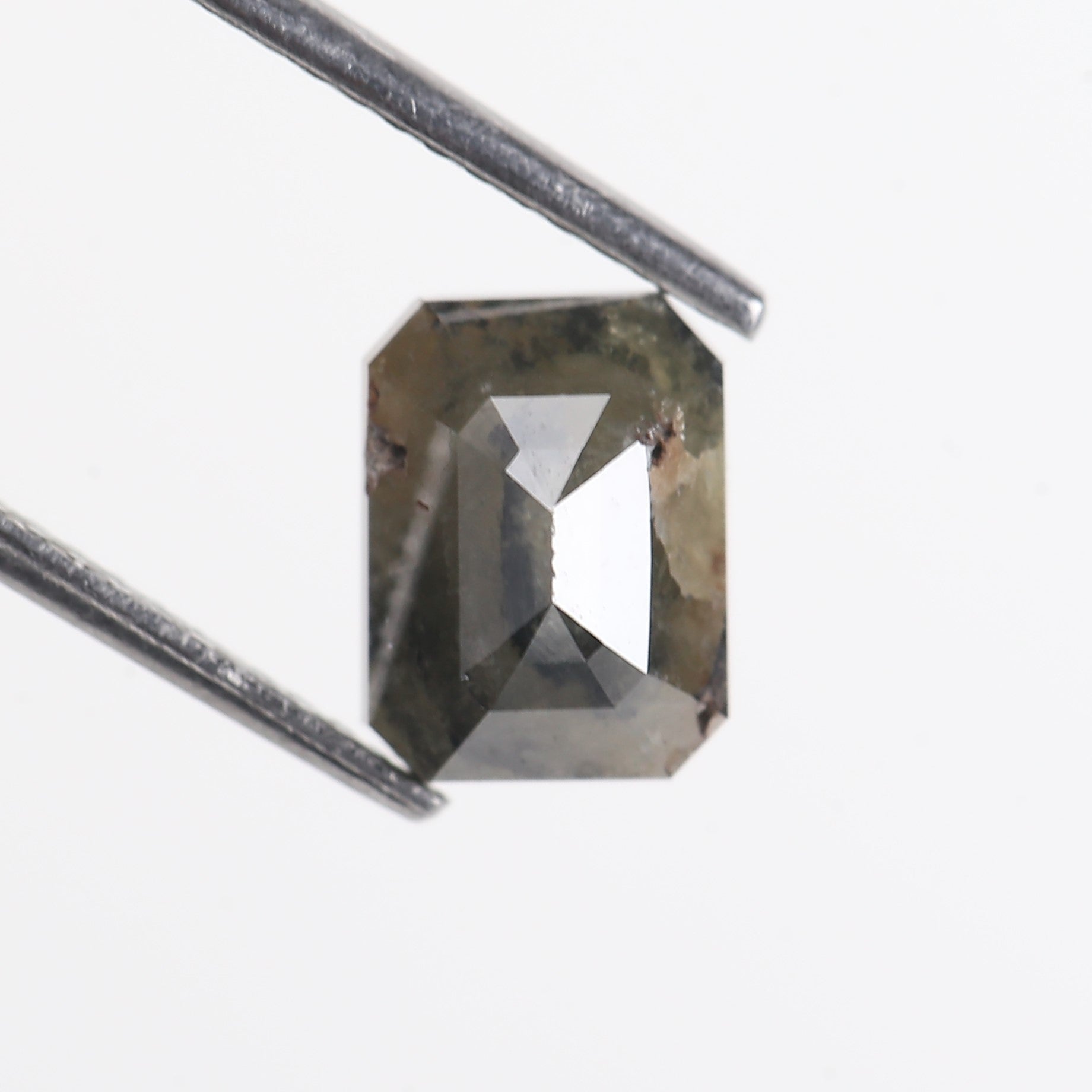 2.25 Carat Olive Black Emerald Cut Salt And Pepper Natural Diamond 8 MM