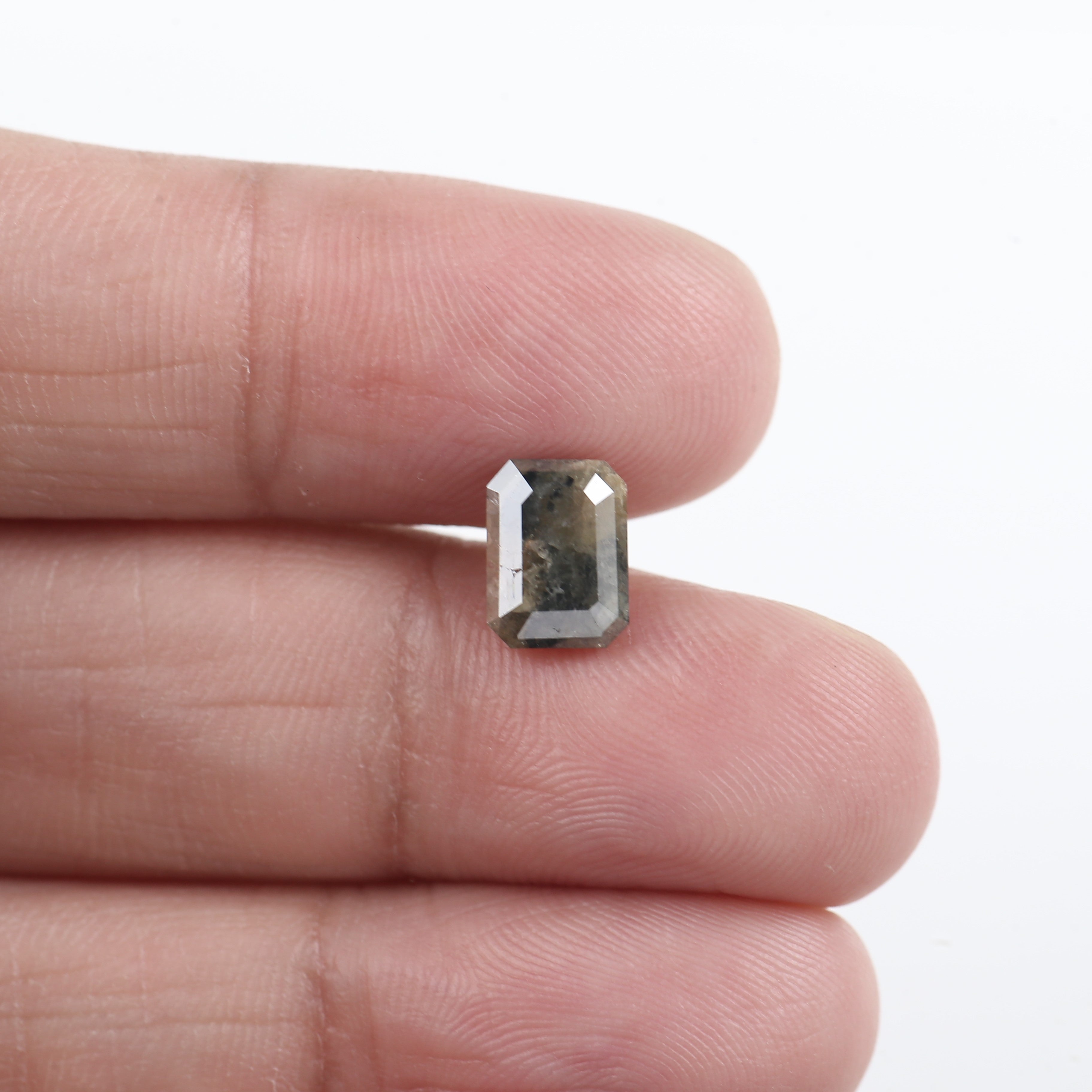 2.25 Carat Olive Black Emerald Cut Salt And Pepper Natural Diamond 8 MM