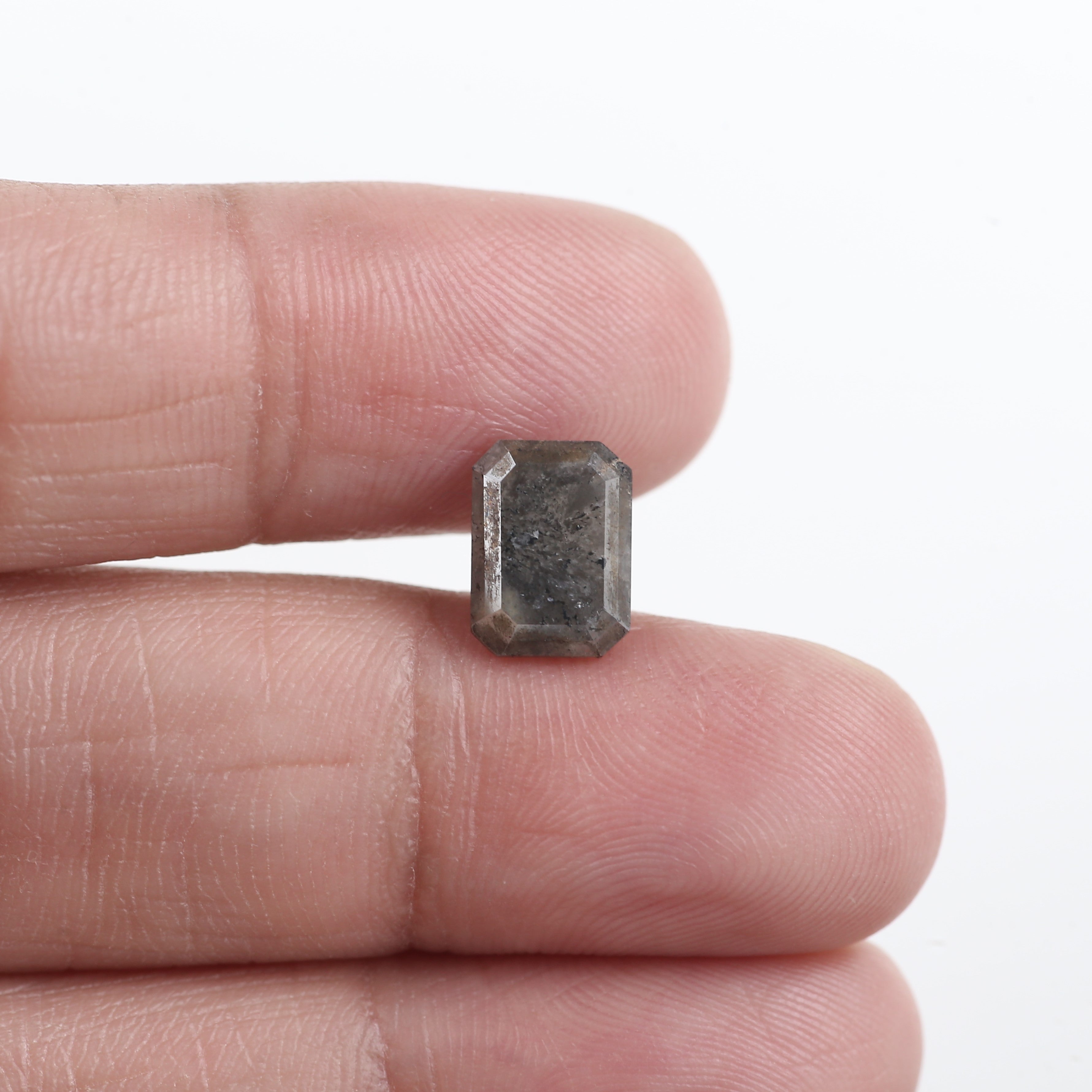 2.52 Carat Grey Emerald Cut Natural Salt And Pepper Diamond 9.18 MM