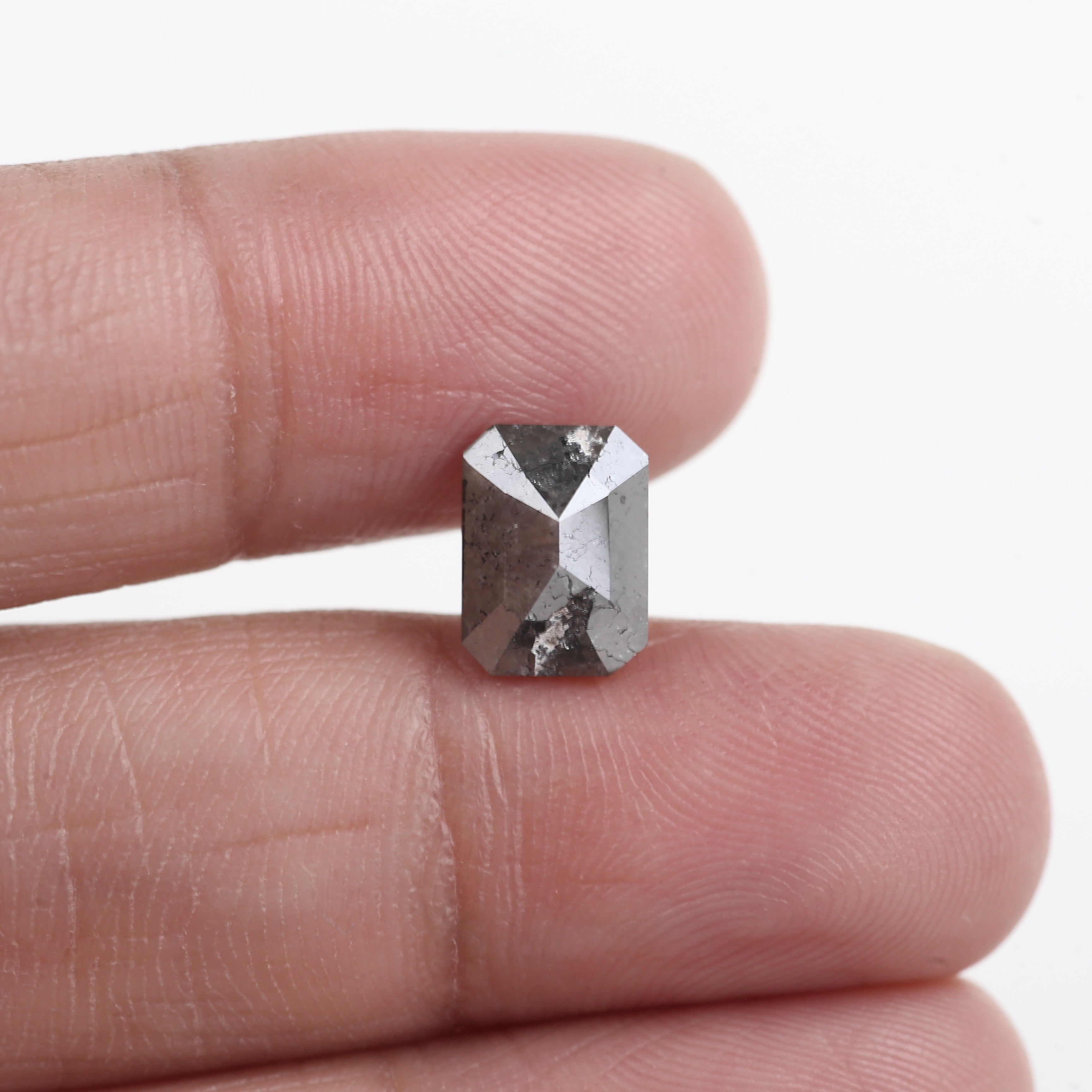 2.52 Carat Grey Emerald Cut Natural Salt And Pepper Diamond 9.18 MM