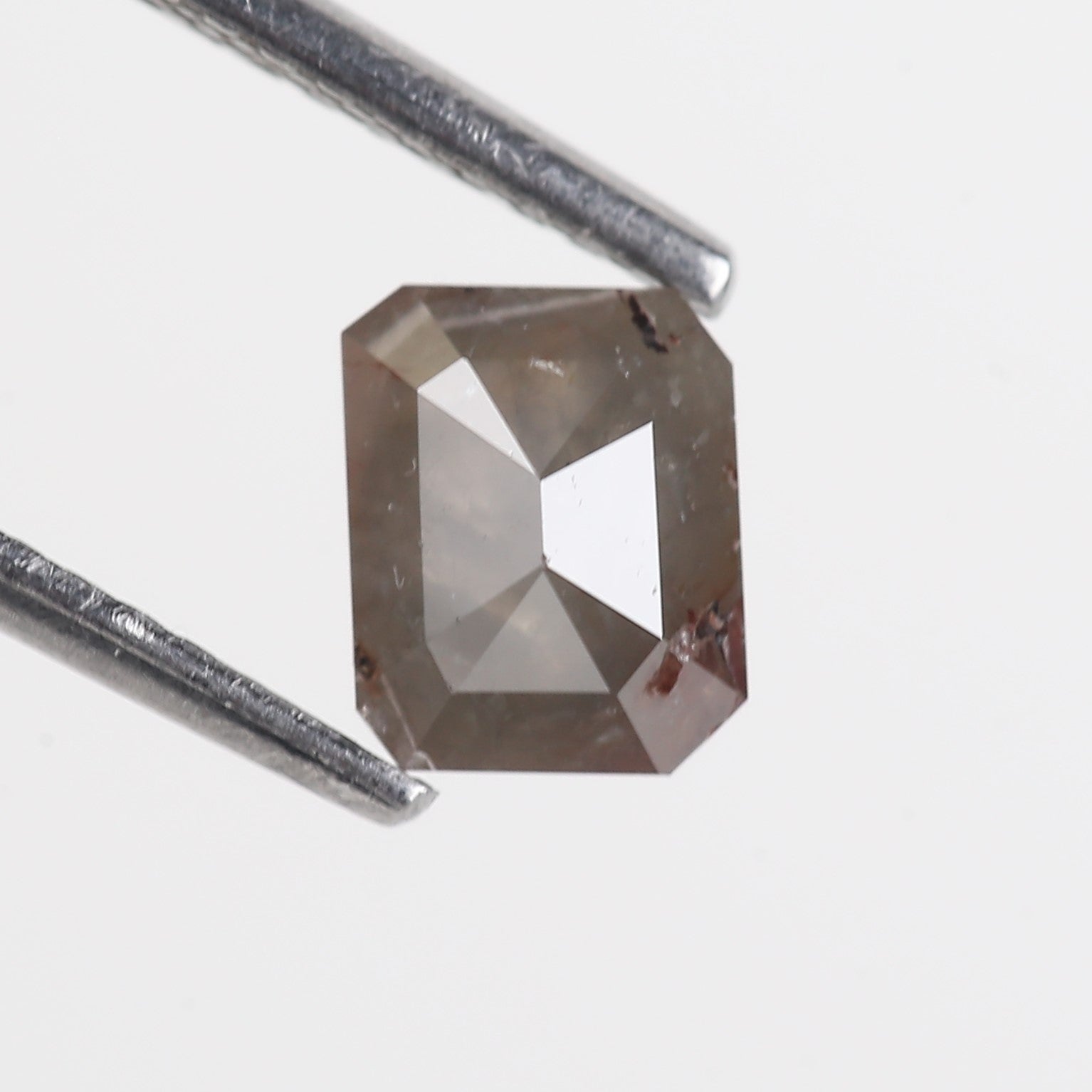 0.81 Carat Brown Grey Emerald Cut Natural Salt And Pepper Diamond 5.85 MM