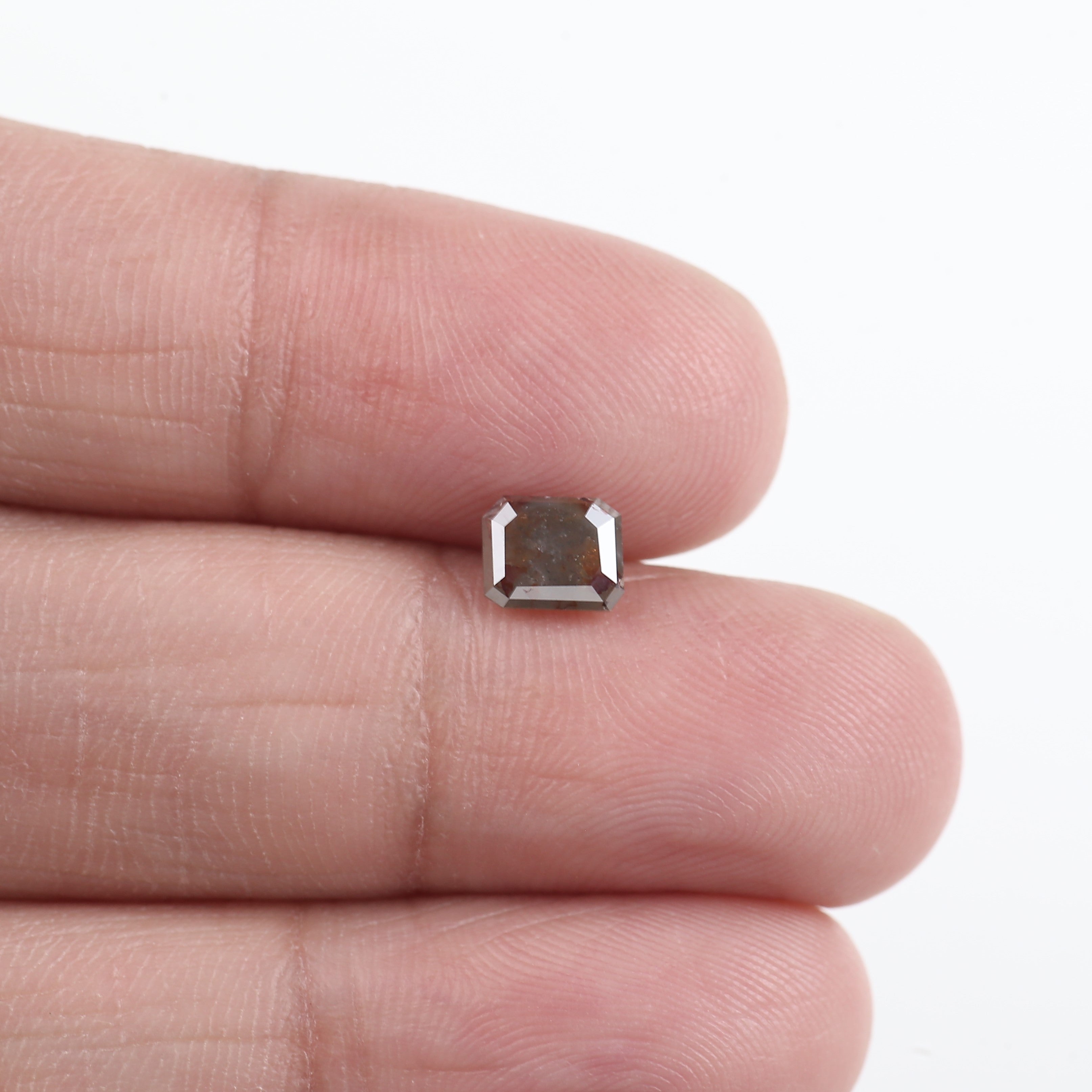 0.81 Carat Brown Grey Emerald Cut Natural Salt And Pepper Diamond 5.85 MM