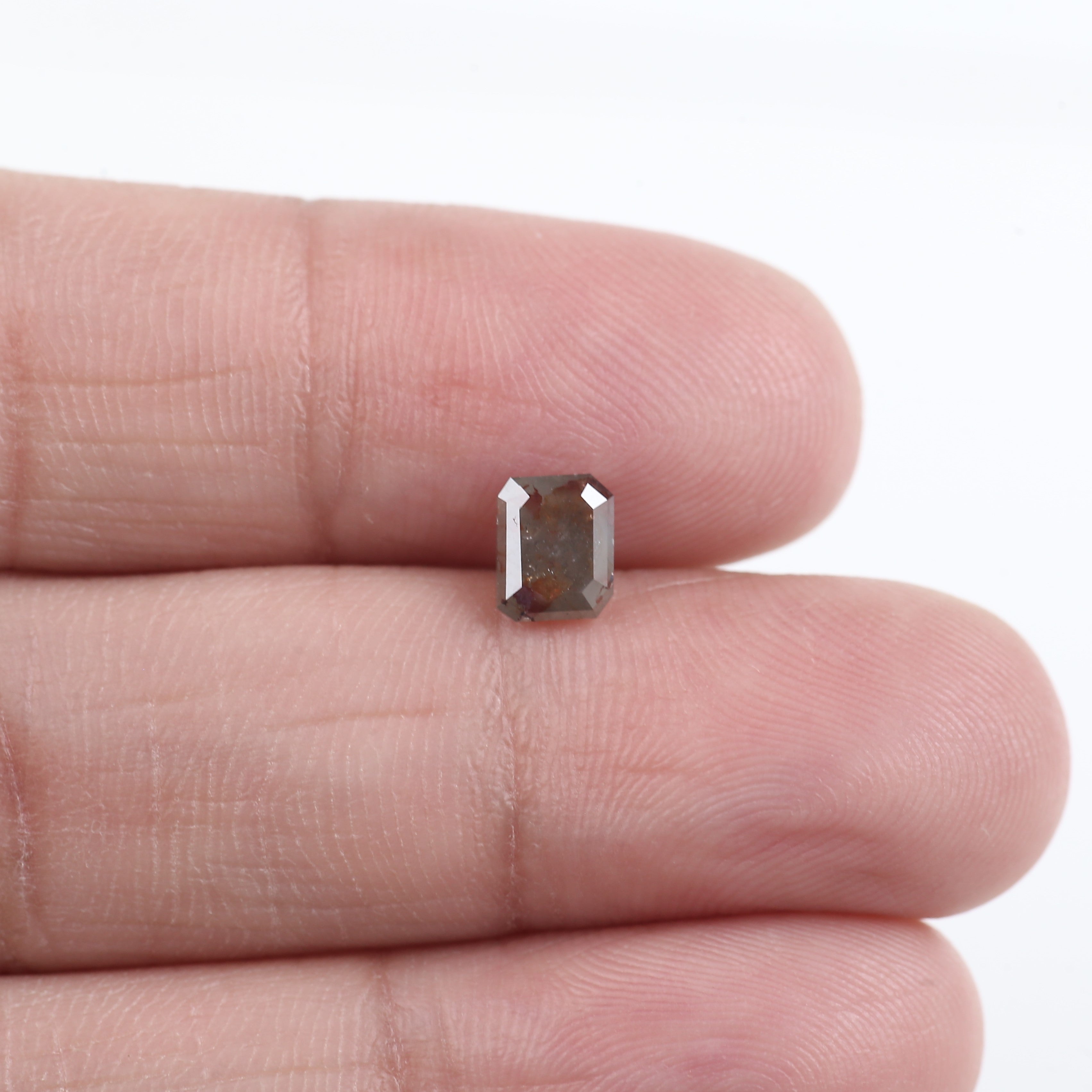 0.81 Carat Brown Grey Emerald Cut Natural Salt And Pepper Diamond 5.85 MM