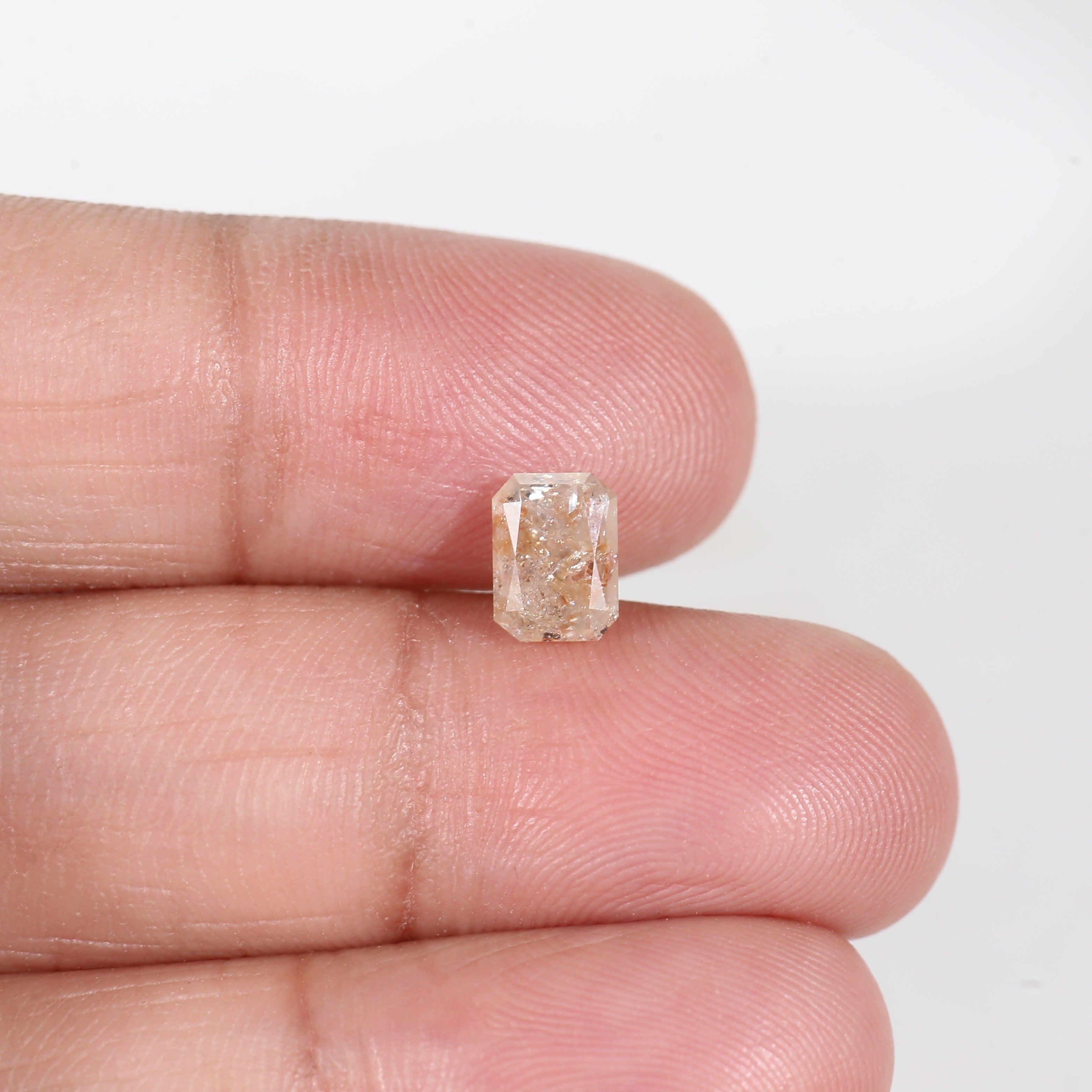 1.4 Carat Orange Emerald Cut Salt and Pepper Diamond 7 MM