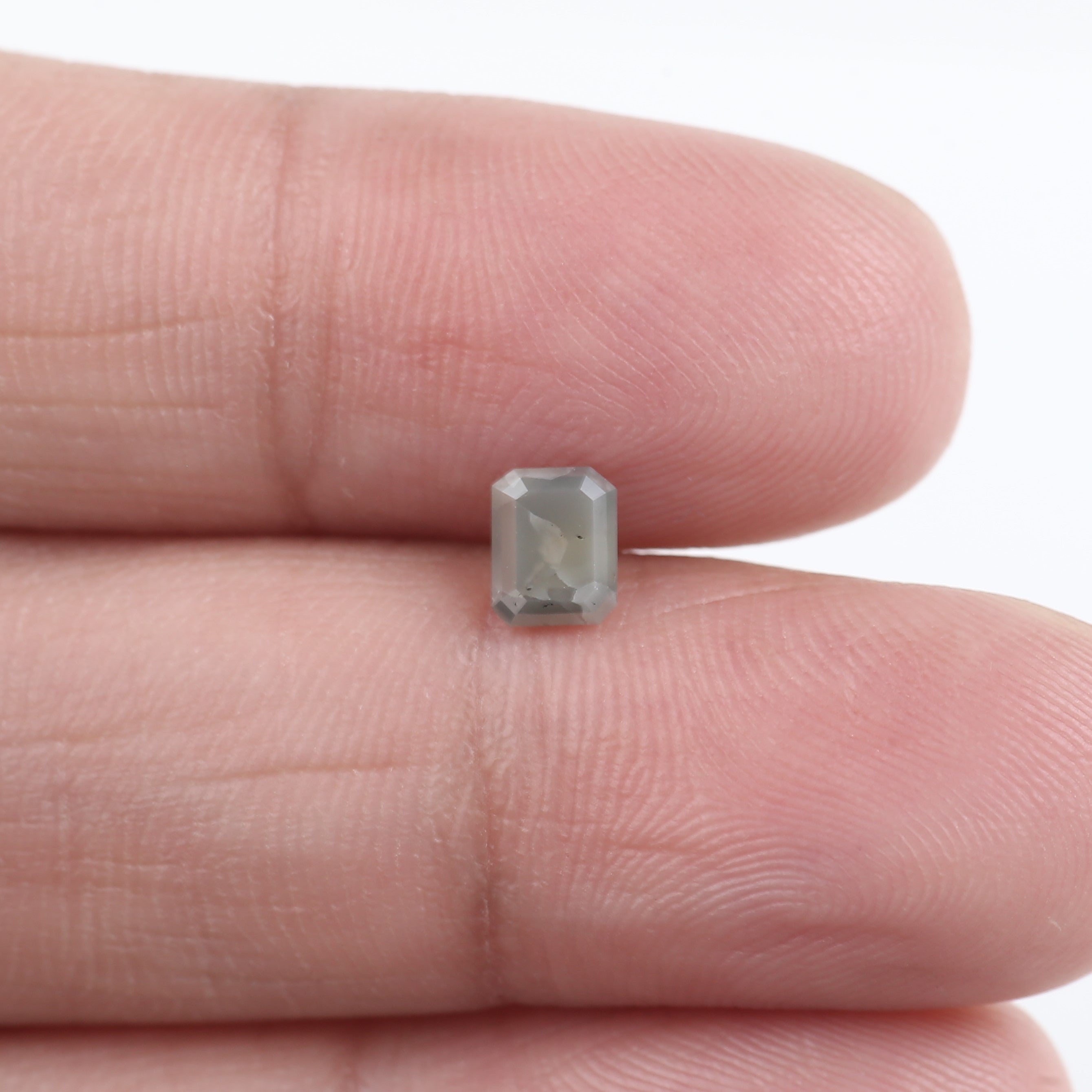 0.62 Carat Grey Emerald Cut Natural Salt And Pepper Diamond 5.28 MM