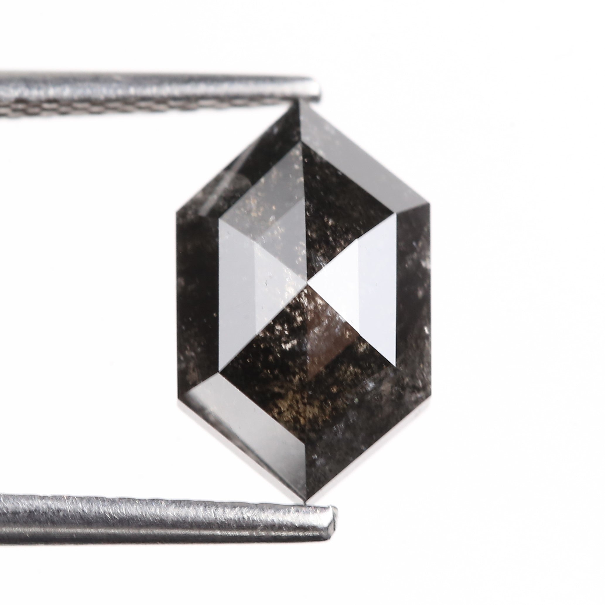 2.62 Carat Natural Black Hexagon Cut Salt And Pepper Diamond 10.59 MM