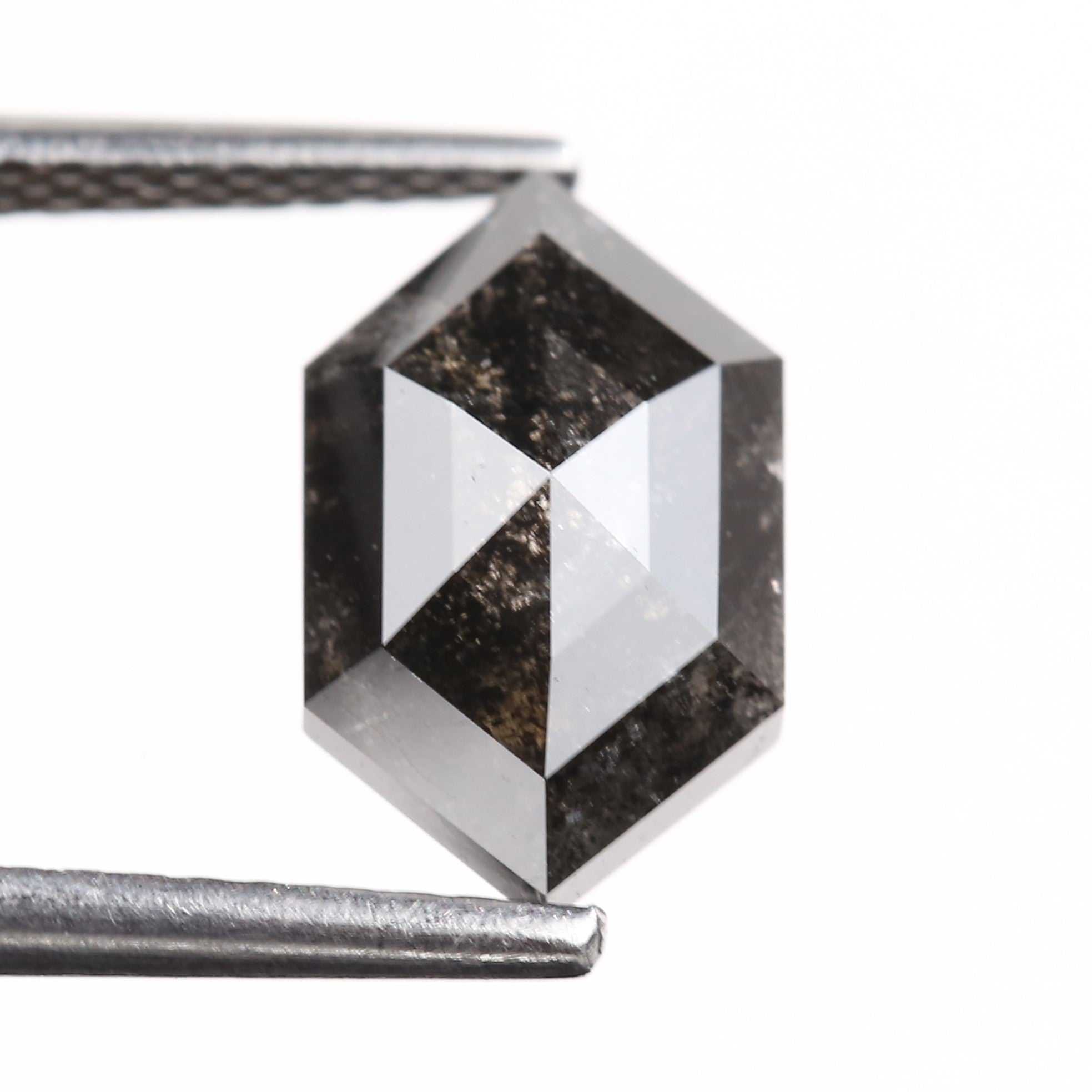 2.62 Carat Natural Black Hexagon Cut Salt And Pepper Diamond 10.59 MM