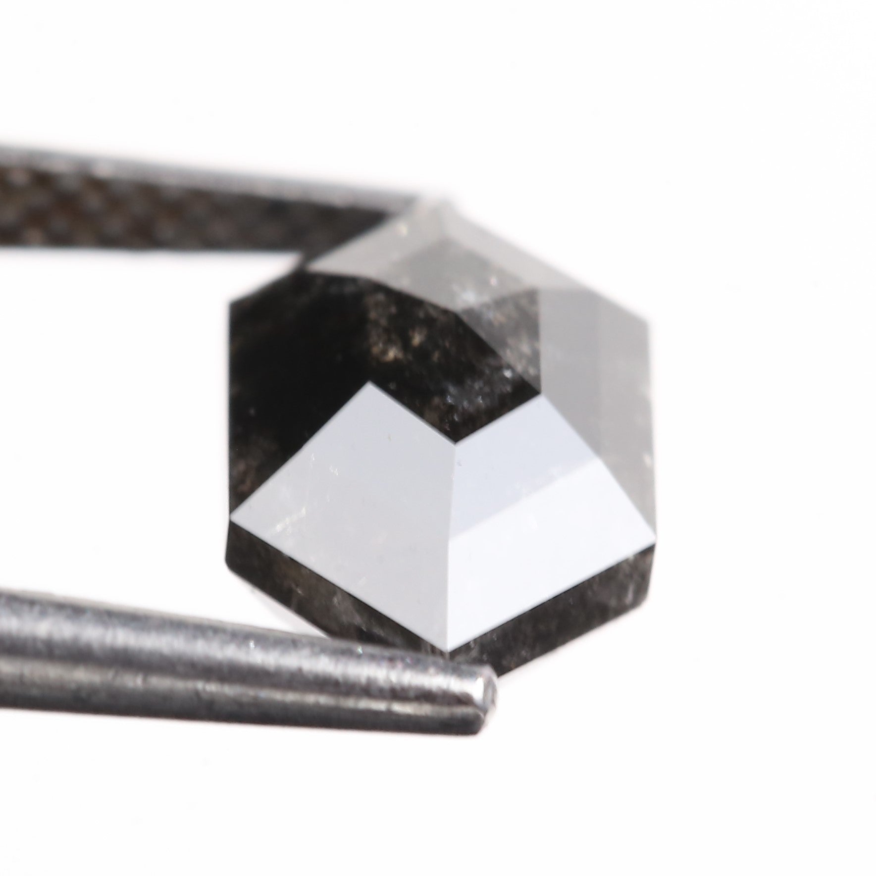 2.62 Carat Natural Black Hexagon Cut Salt And Pepper Diamond 10.59 MM