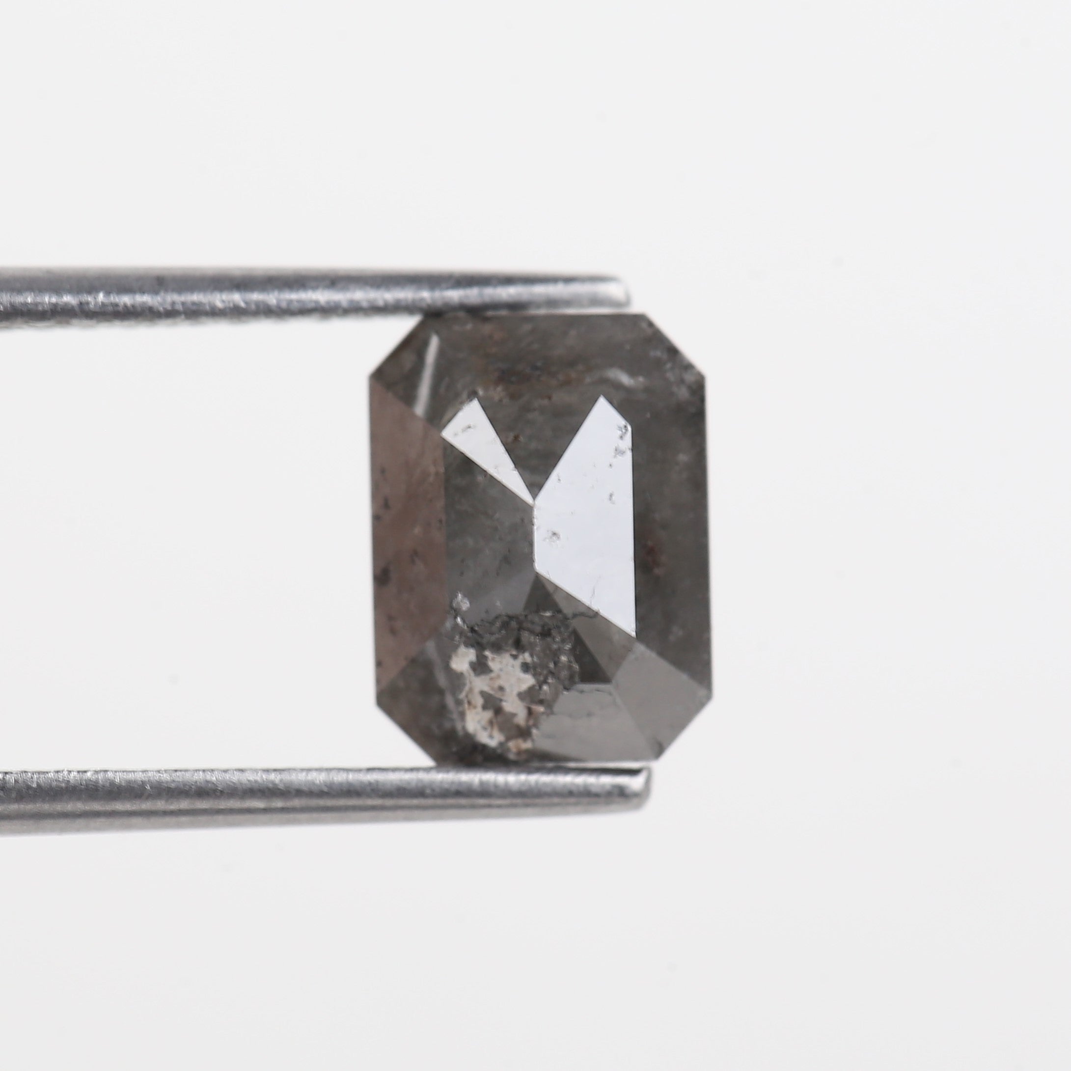 2.11 Carat Grey Emerald Cut Salt And Pepper Natural Diamond 8.46 MM