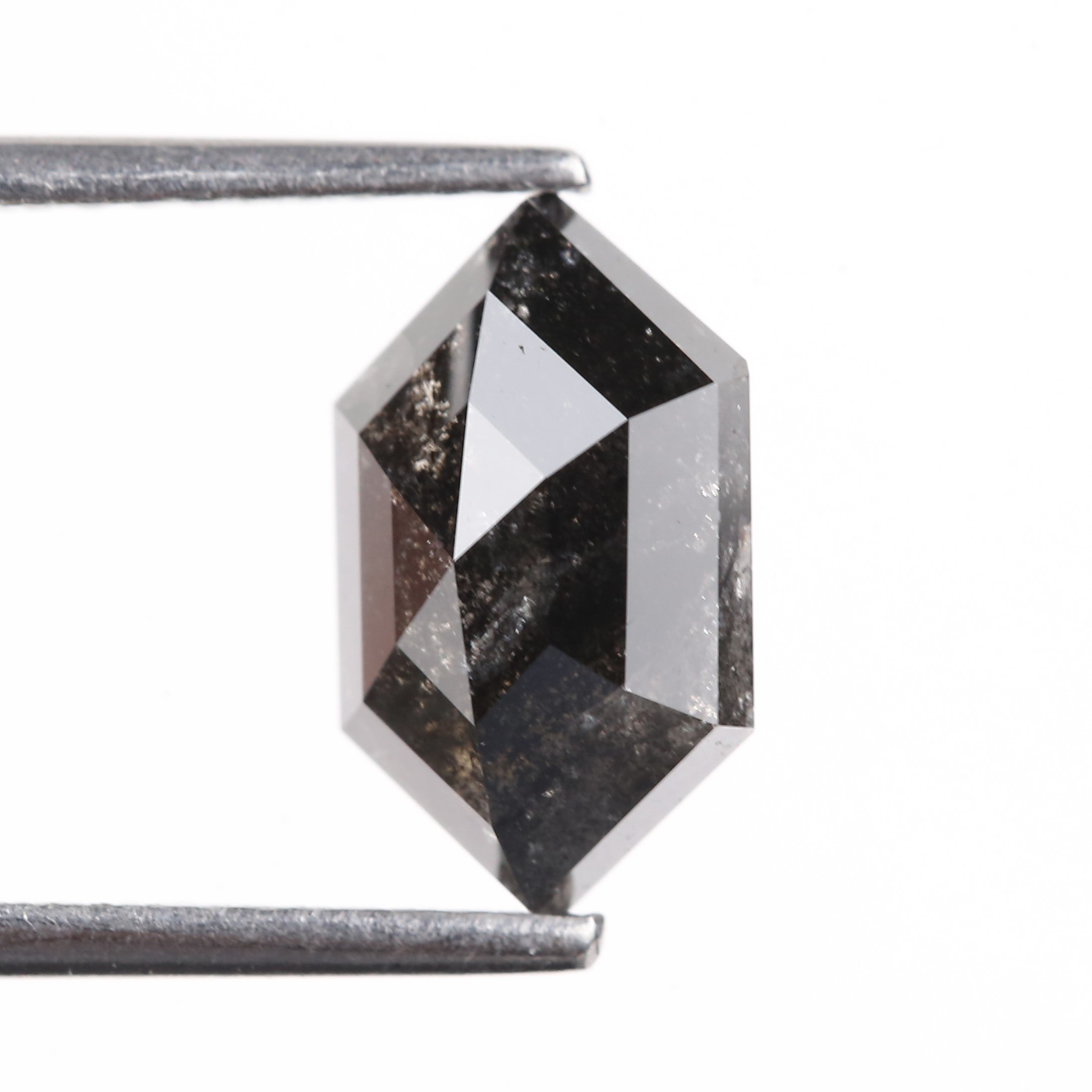 2.62 Carat Natural Black Hexagon Cut Salt And Pepper Diamond 10.59 MM