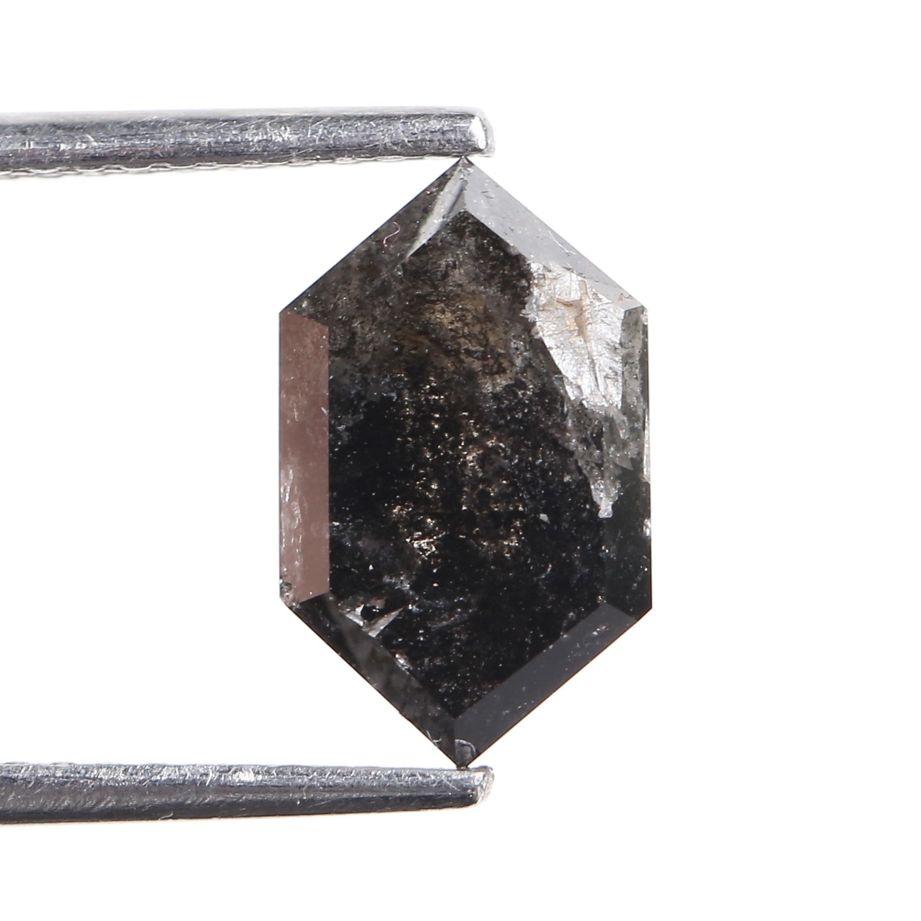 2.62 Carat Natural Black Hexagon Cut Salt And Pepper Diamond 10.59 MM