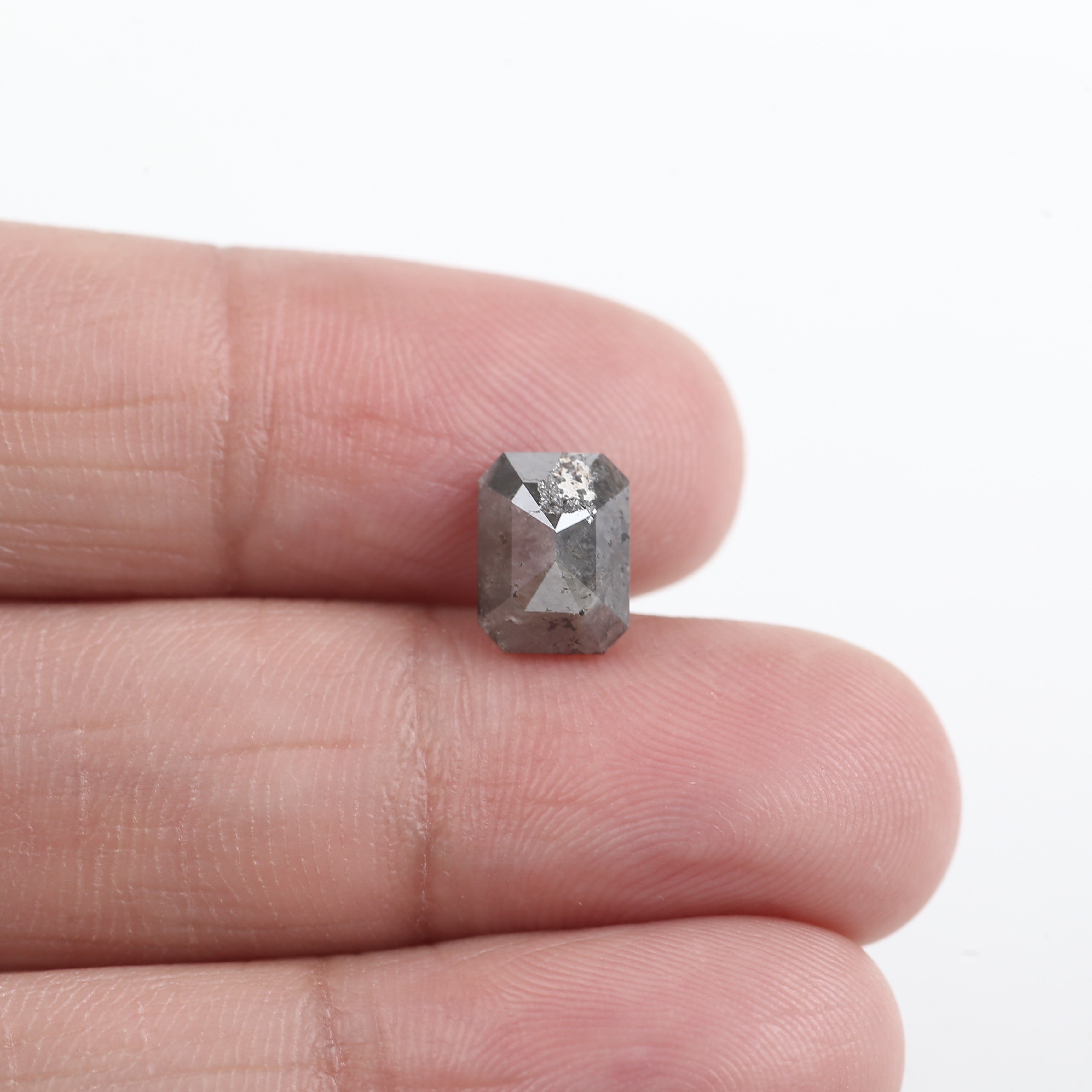 2.11 Carat Grey Emerald Cut Salt And Pepper Natural Diamond 8.46 MM