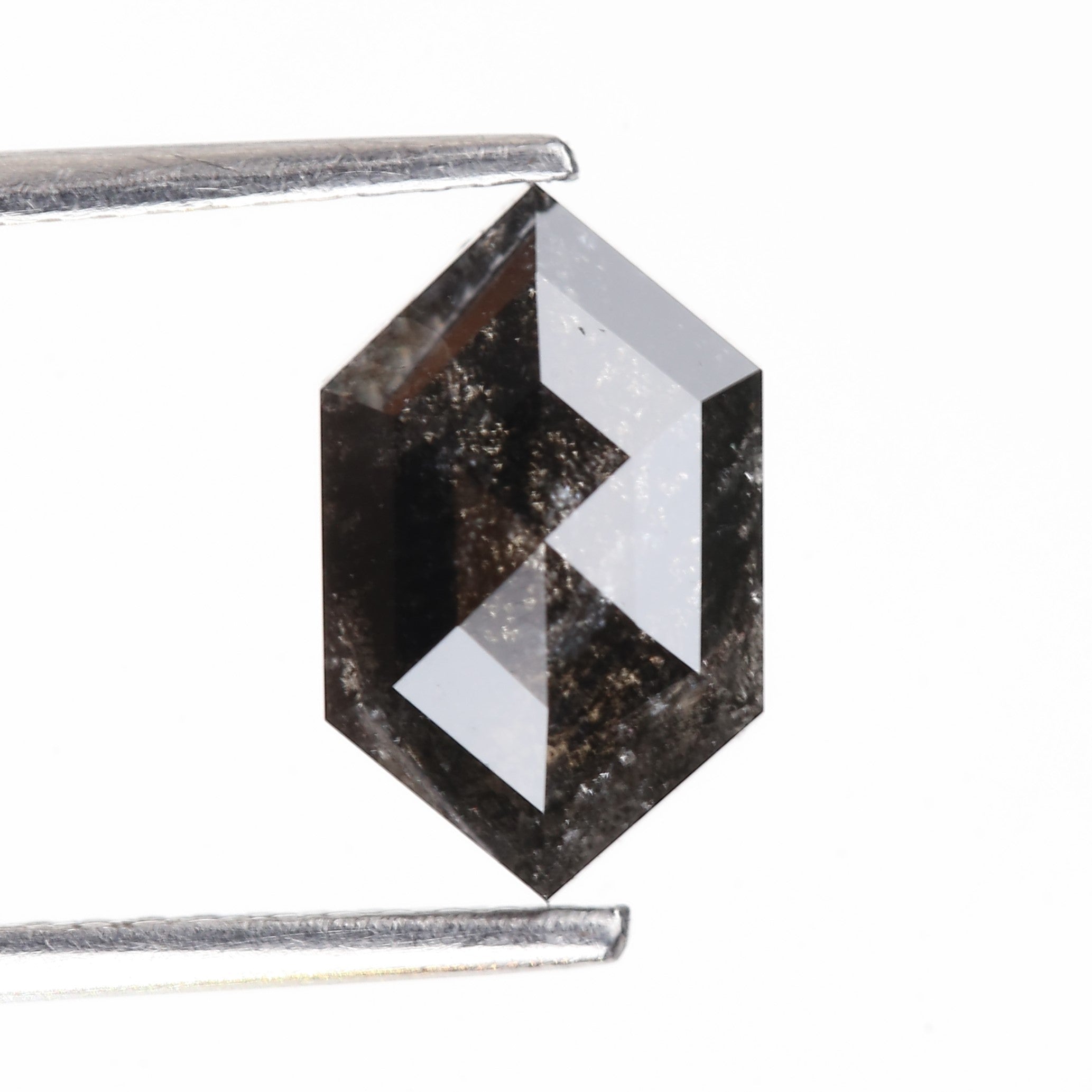 2.62 Carat Natural Black Hexagon Cut Salt And Pepper Diamond 10.59 MM