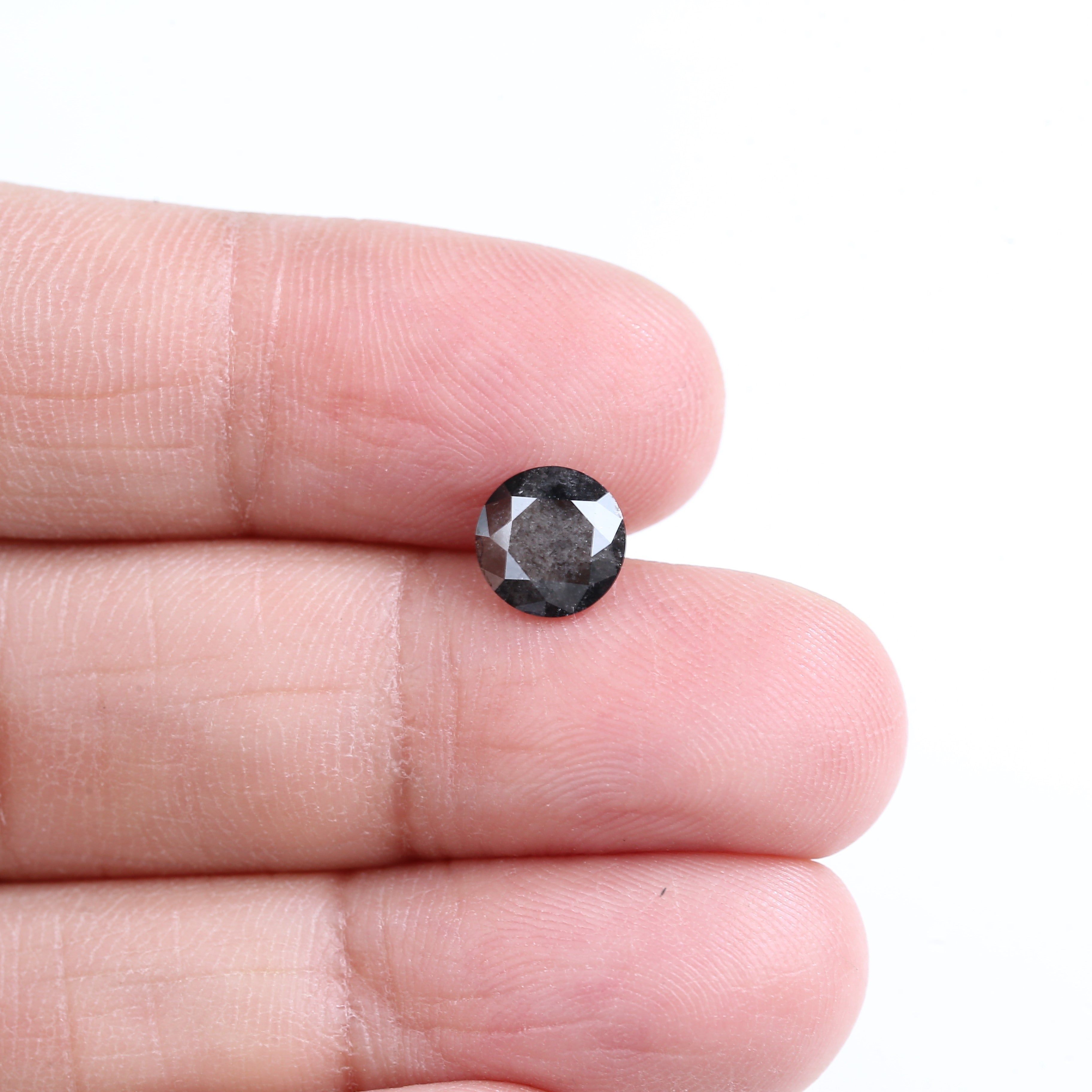 1.28 Carat Natural Gray Round Cut Salt and Pepper Diamond 6.95 MM
