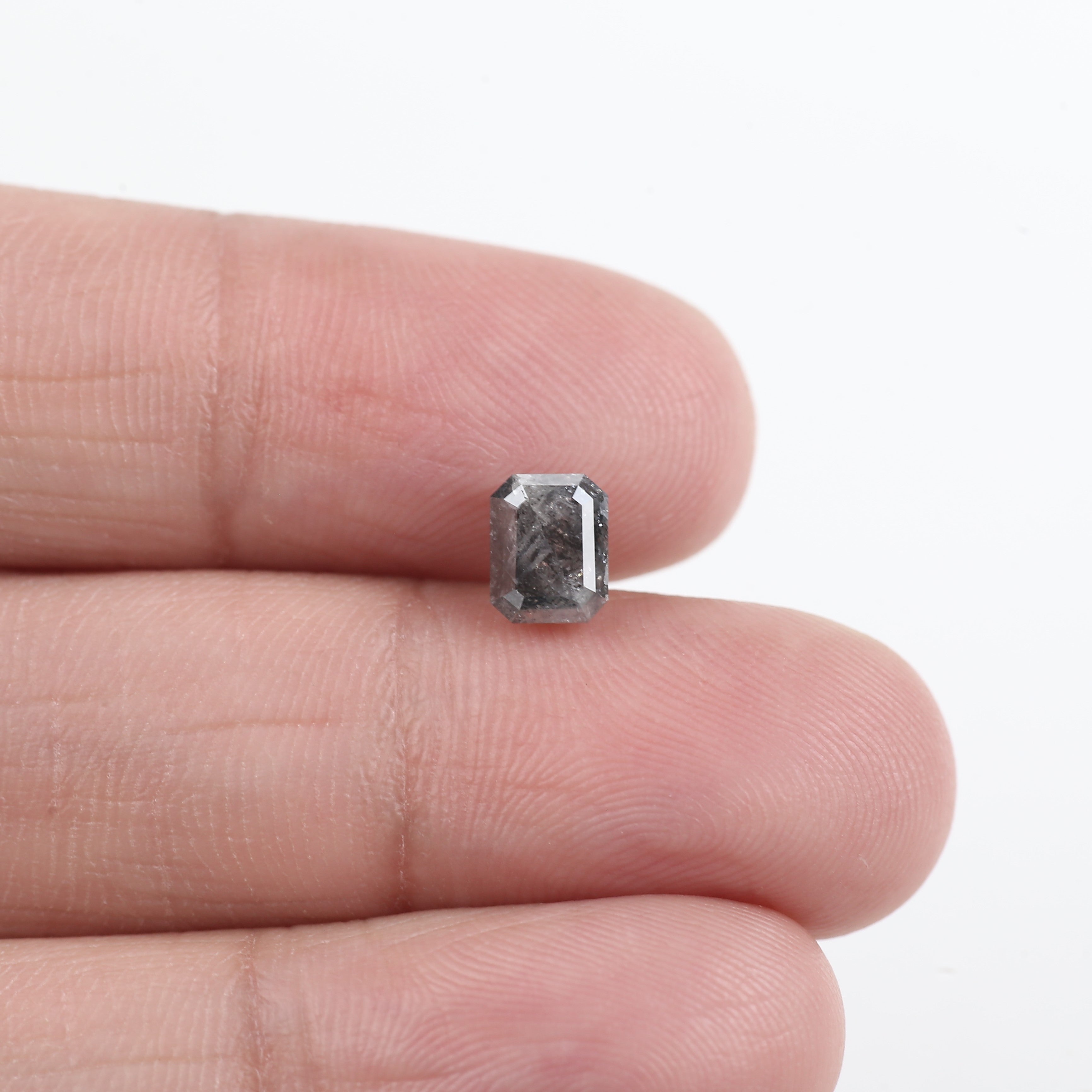 1.34 Carat Grey Color Emerald Cut Salt And Pepper Natural Diamond 6.17 MM