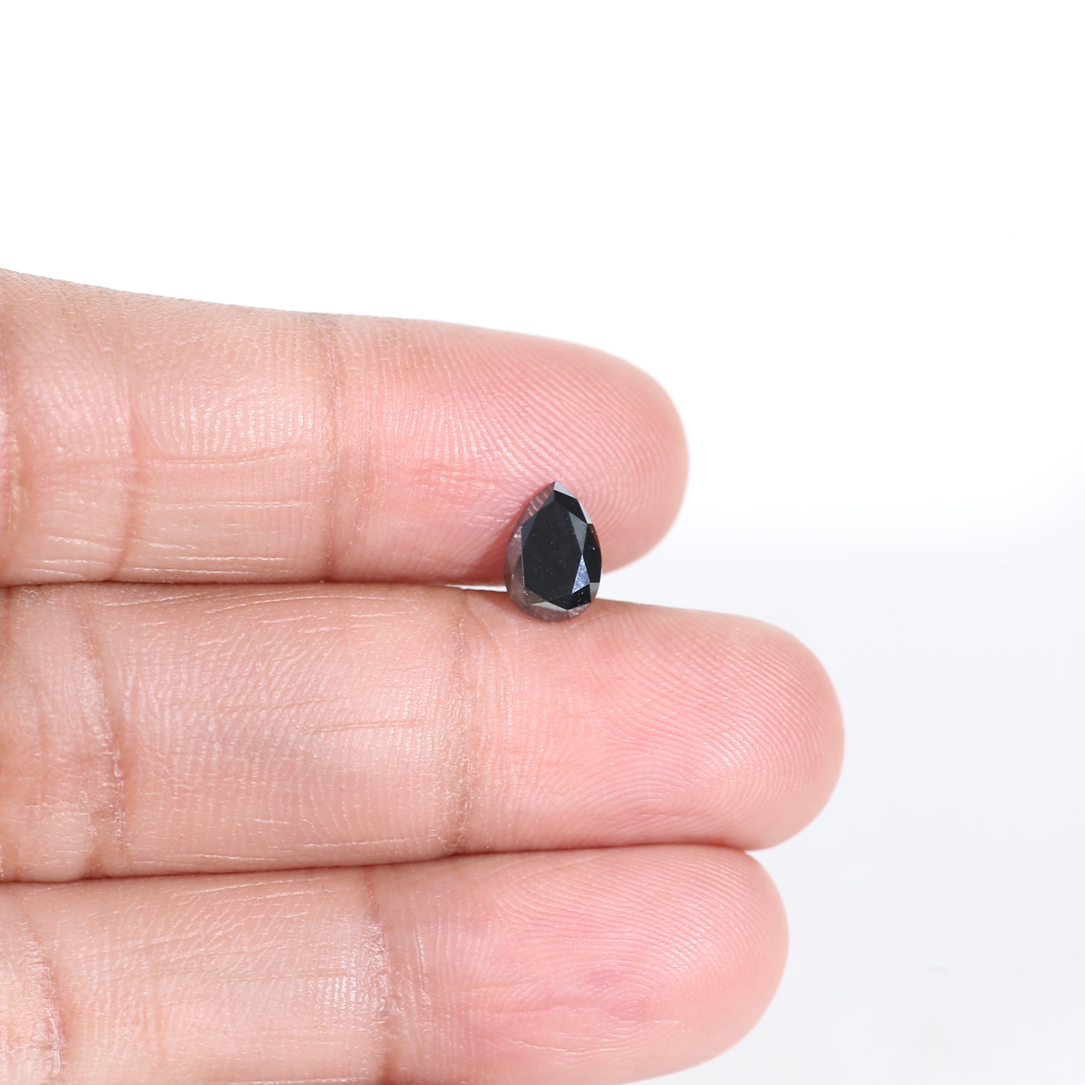 1.30 Carat Natural Rose Cut Pear Black Diamond 8 MM
