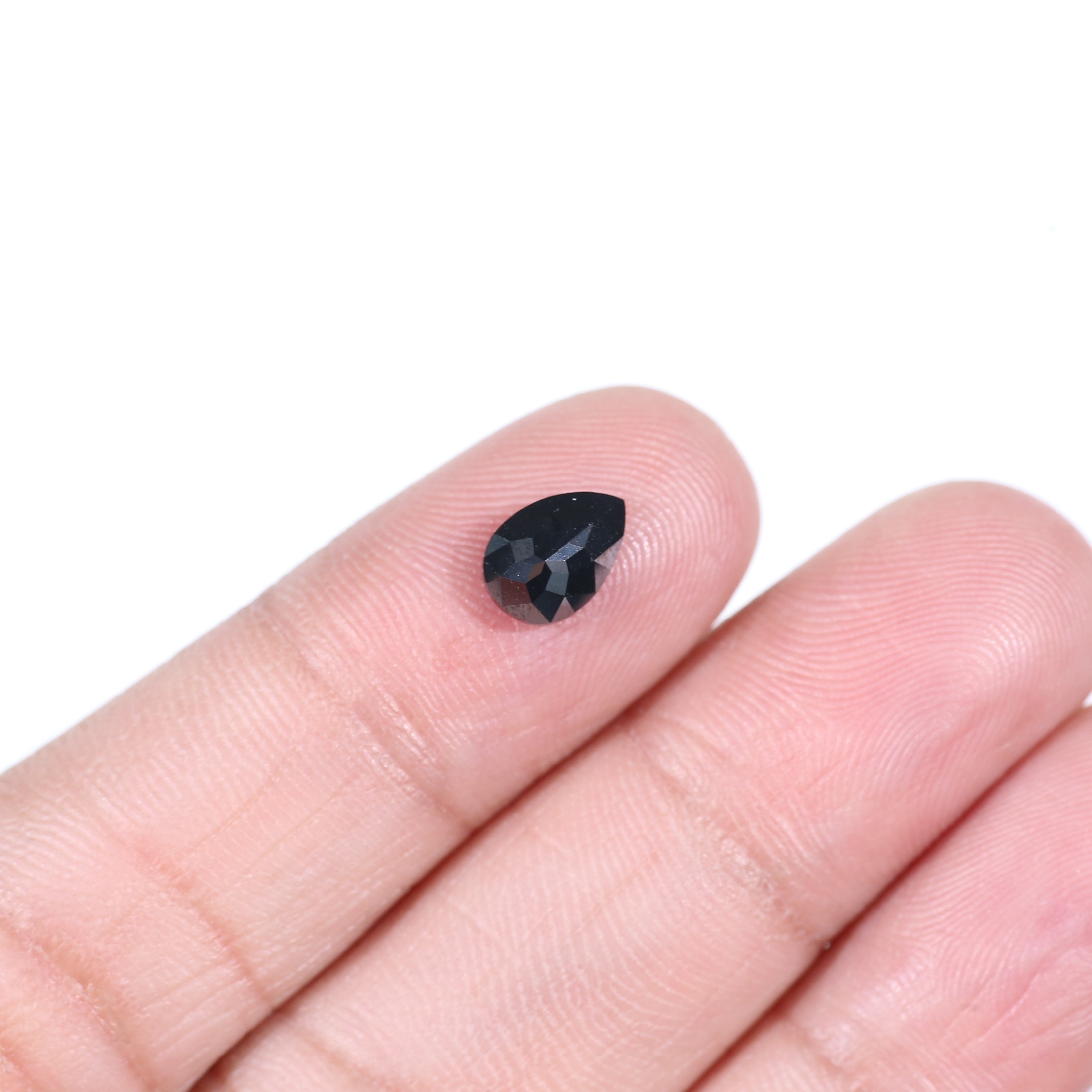 1.30 Carat Natural Rose Cut Pear Black Diamond 8 MM