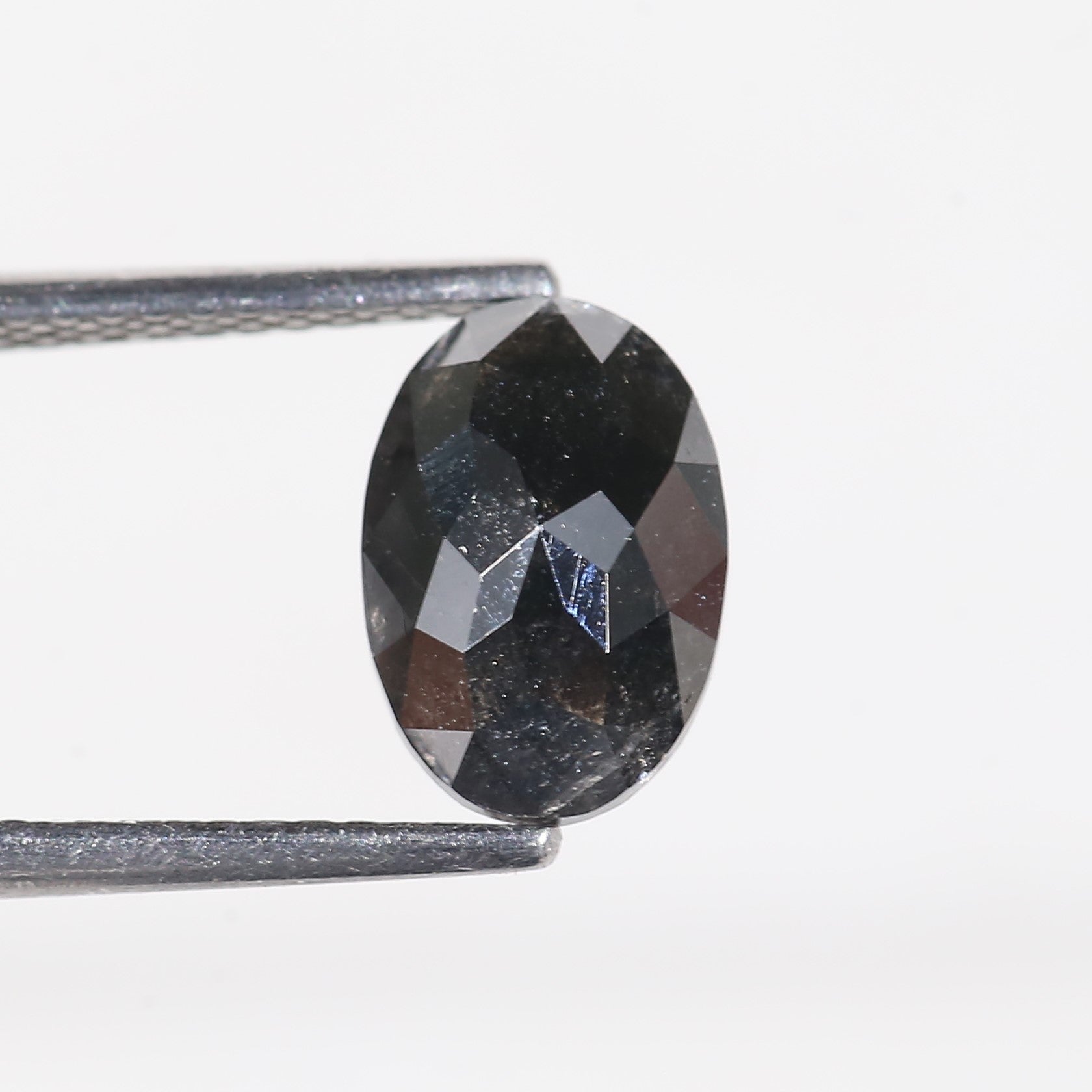 2 Carat Natural Oval Rose Cut Black Salt and Pepper Diamond 9.2 MM