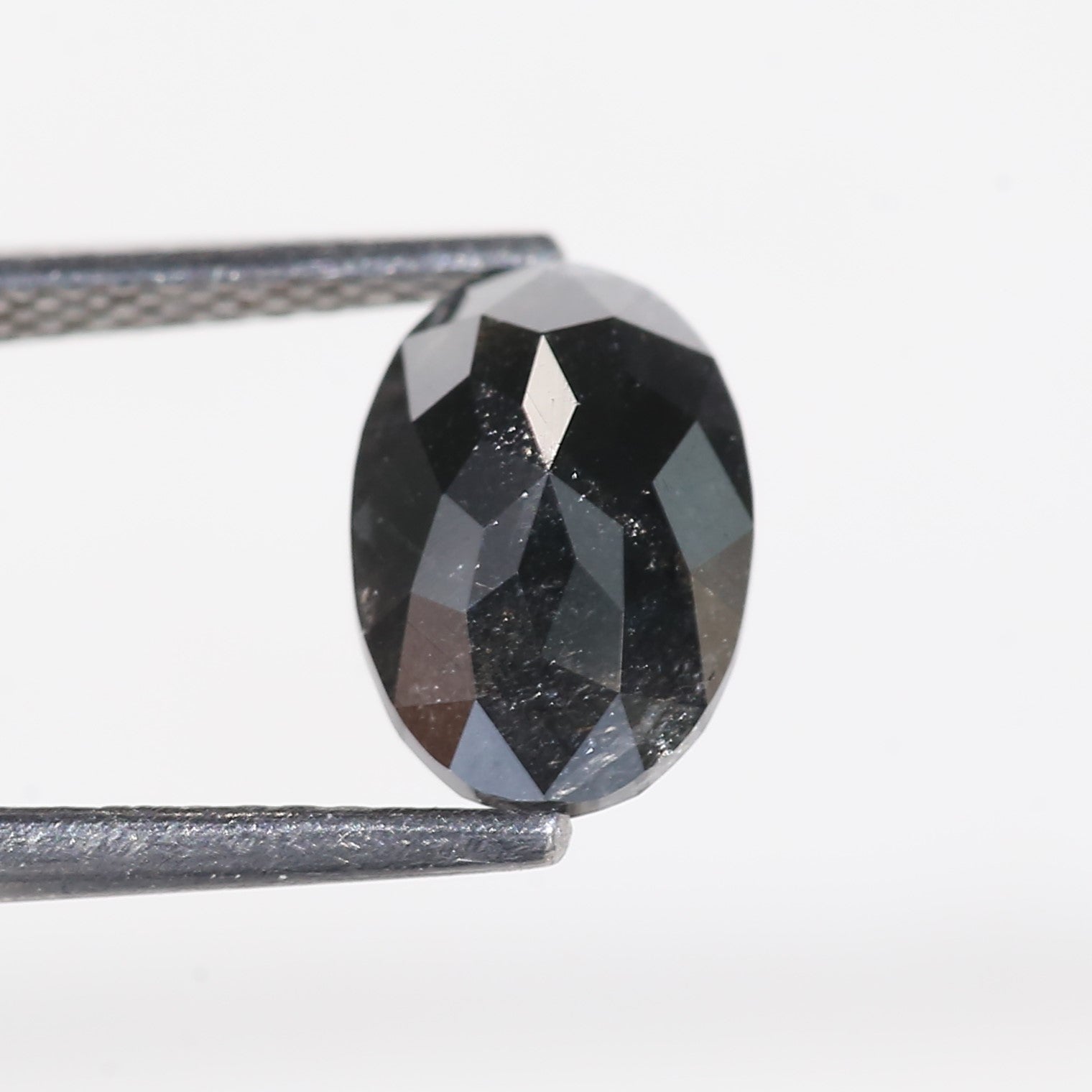 2 Carat Natural Oval Rose Cut Black Salt and Pepper Diamond 9.2 MM