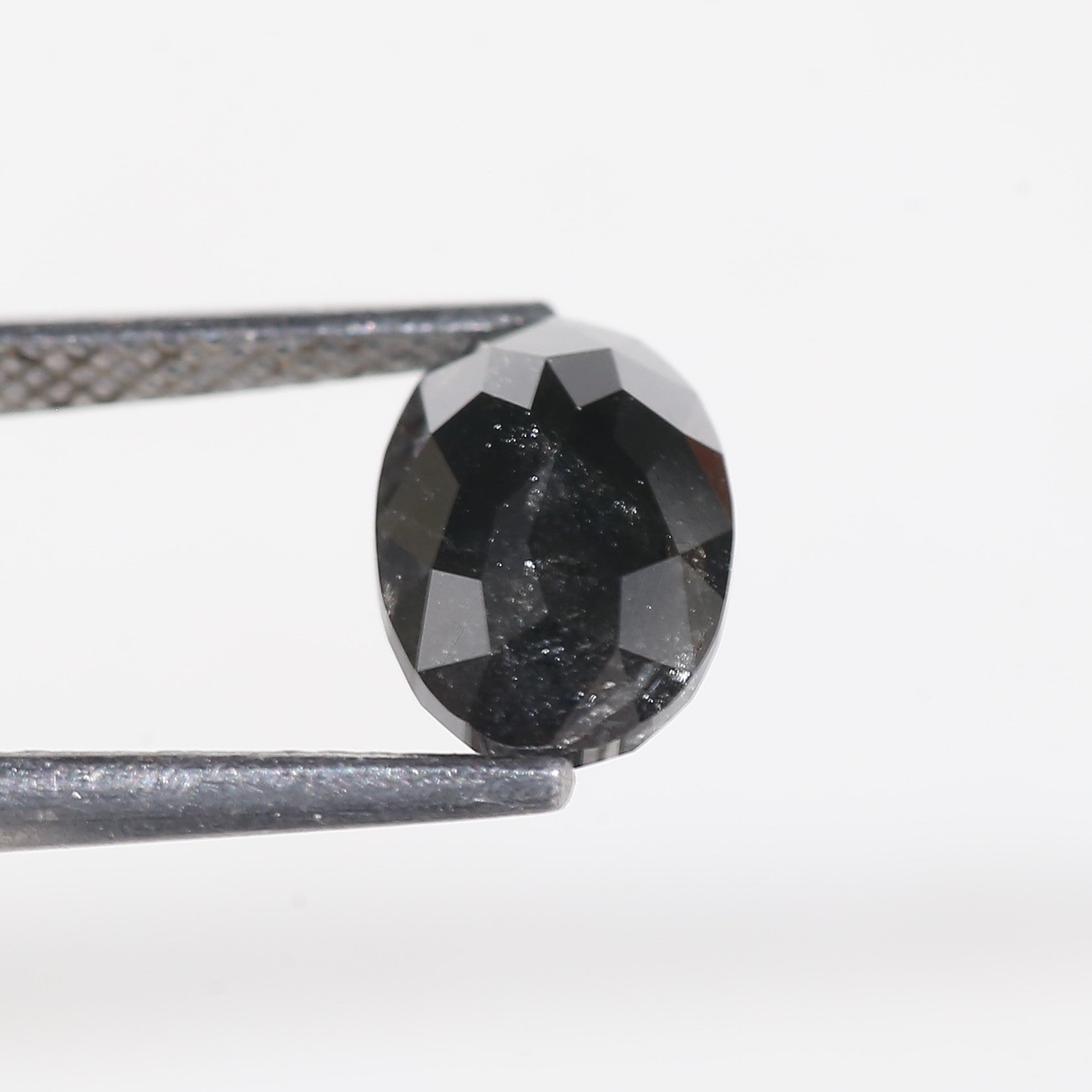 2 Carat Natural Oval Rose Cut Black Salt and Pepper Diamond 9.2 MM