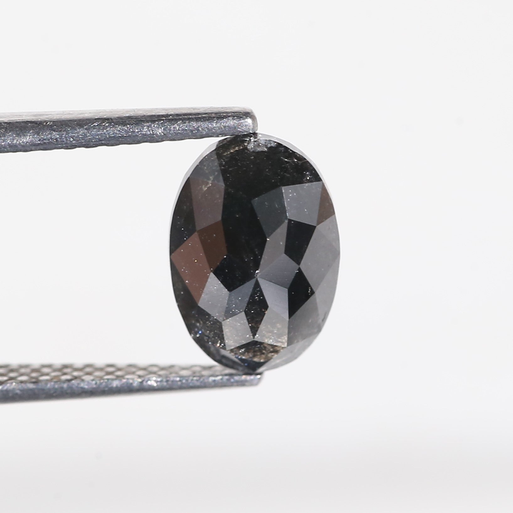 2 Carat Natural Oval Rose Cut Black Salt and Pepper Diamond 9.2 MM