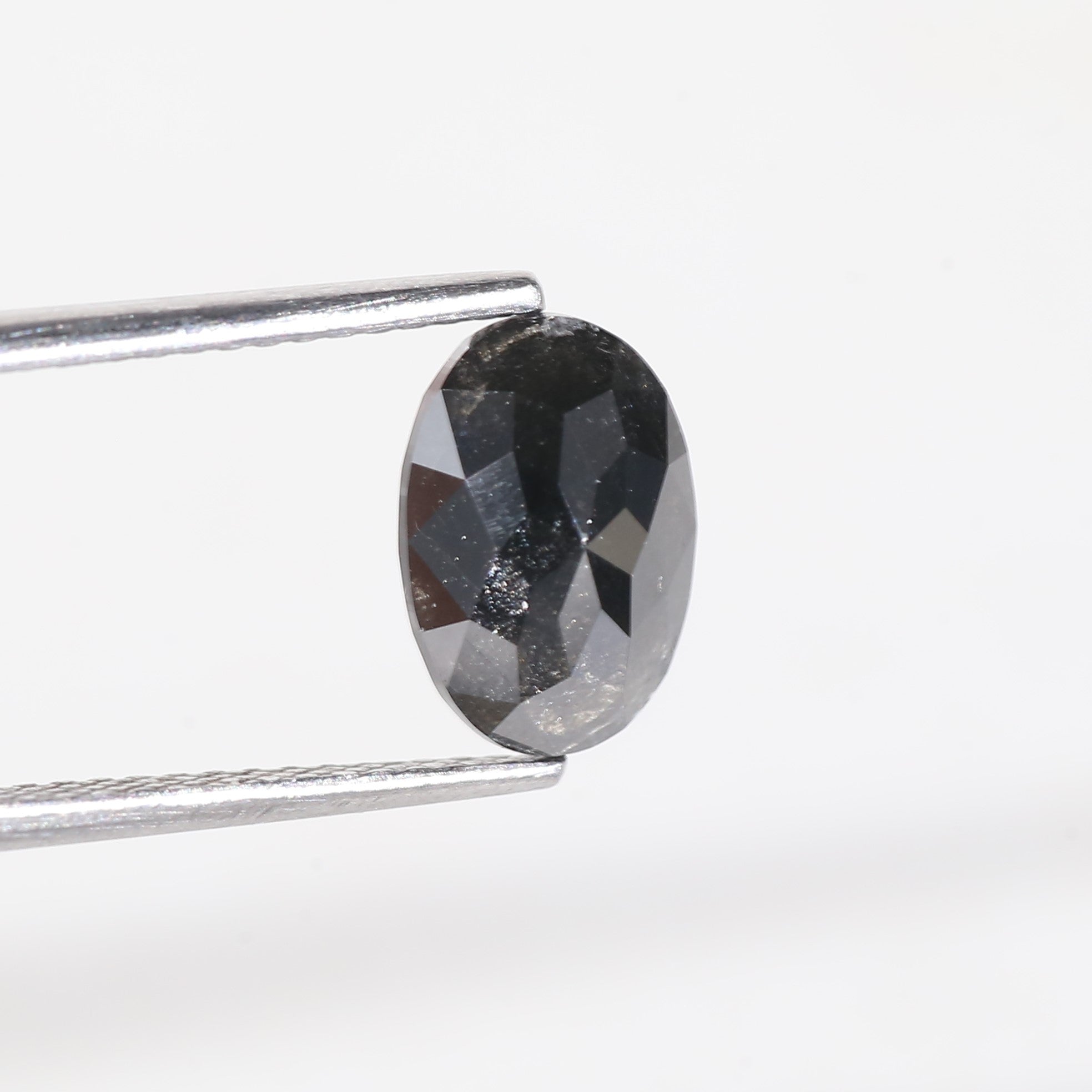 2 Carat Natural Oval Rose Cut Black Salt and Pepper Diamond 9.2 MM
