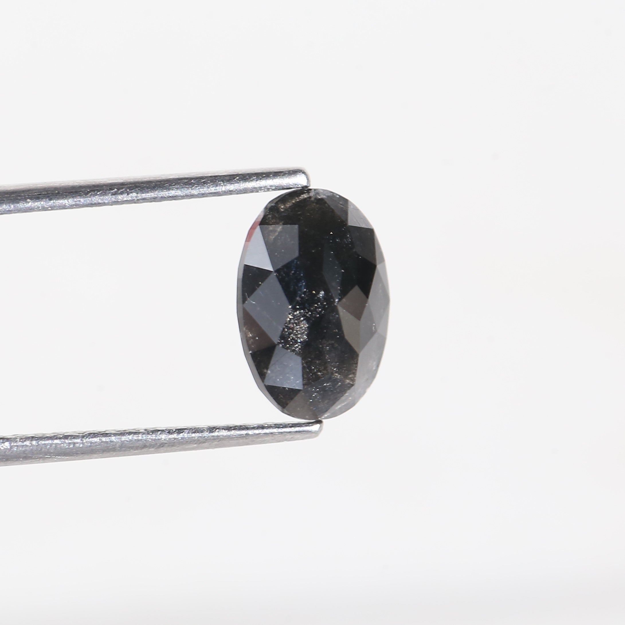 2 Carat Natural Oval Rose Cut Black Salt and Pepper Diamond 9.2 MM
