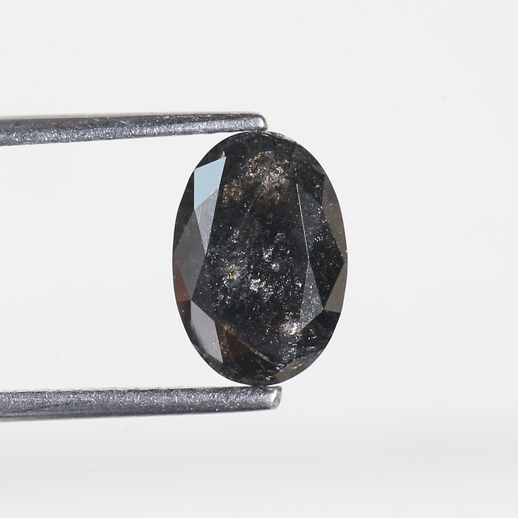 2 Carat Natural Oval Rose Cut Black Salt and Pepper Diamond 9.2 MM