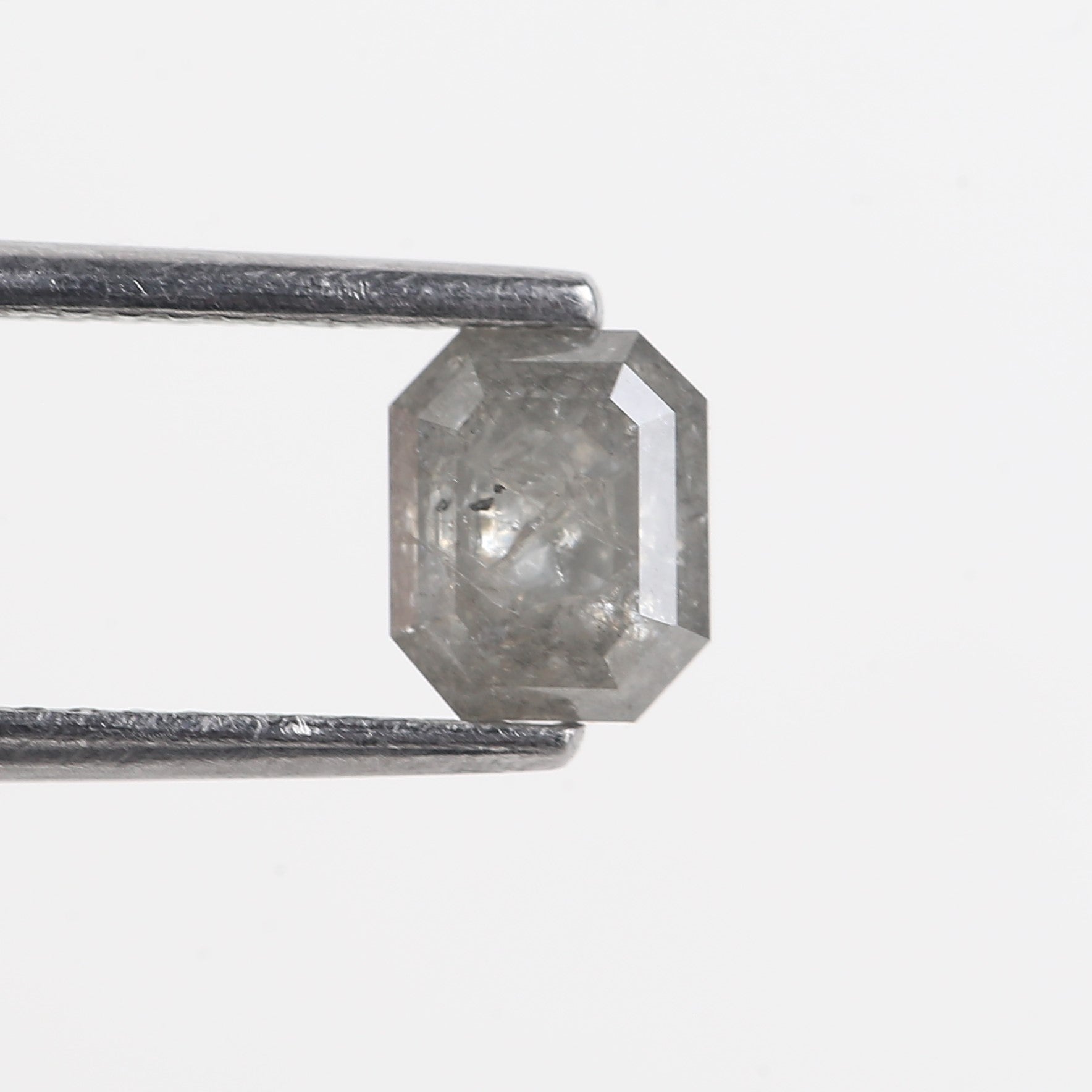 0.93 Carat Emerald Cut Grey Natural Salt And Pepper Diamond 5.77 MM