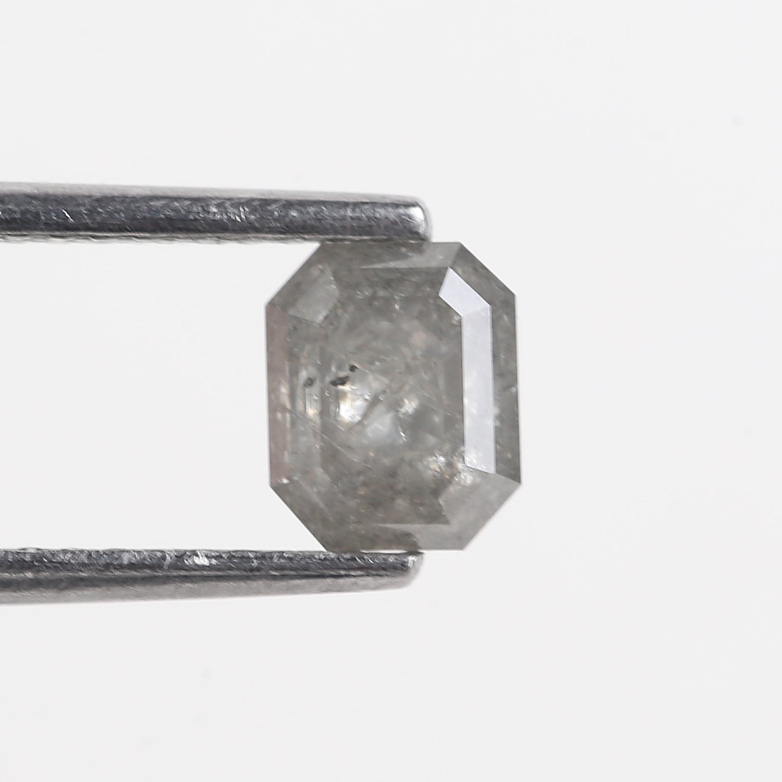 0.93 Carat Emerald Cut Grey Natural Salt And Pepper Diamond 5.77 MM