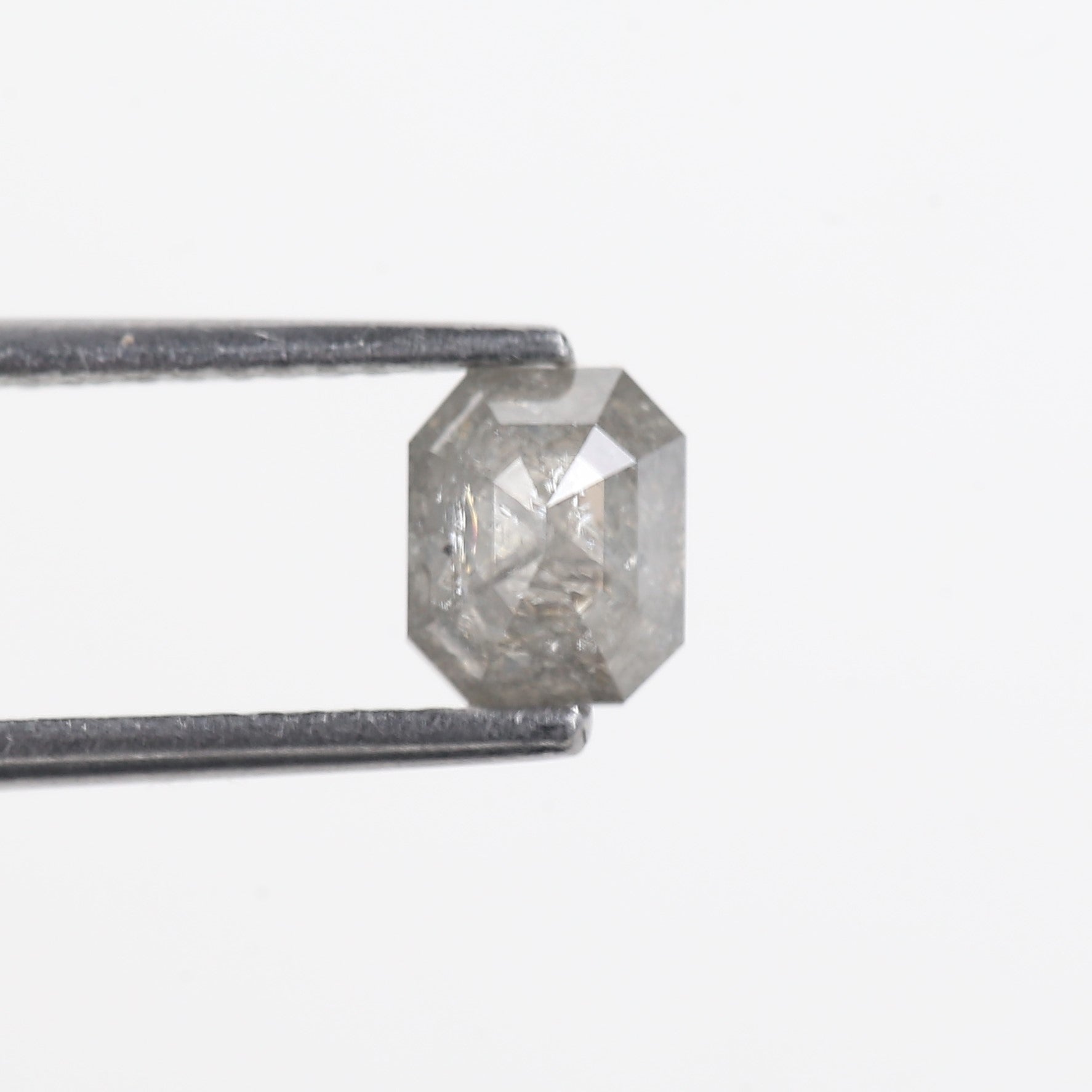 0.93 Carat Emerald Cut Grey Natural Salt And Pepper Diamond 5.77 MM
