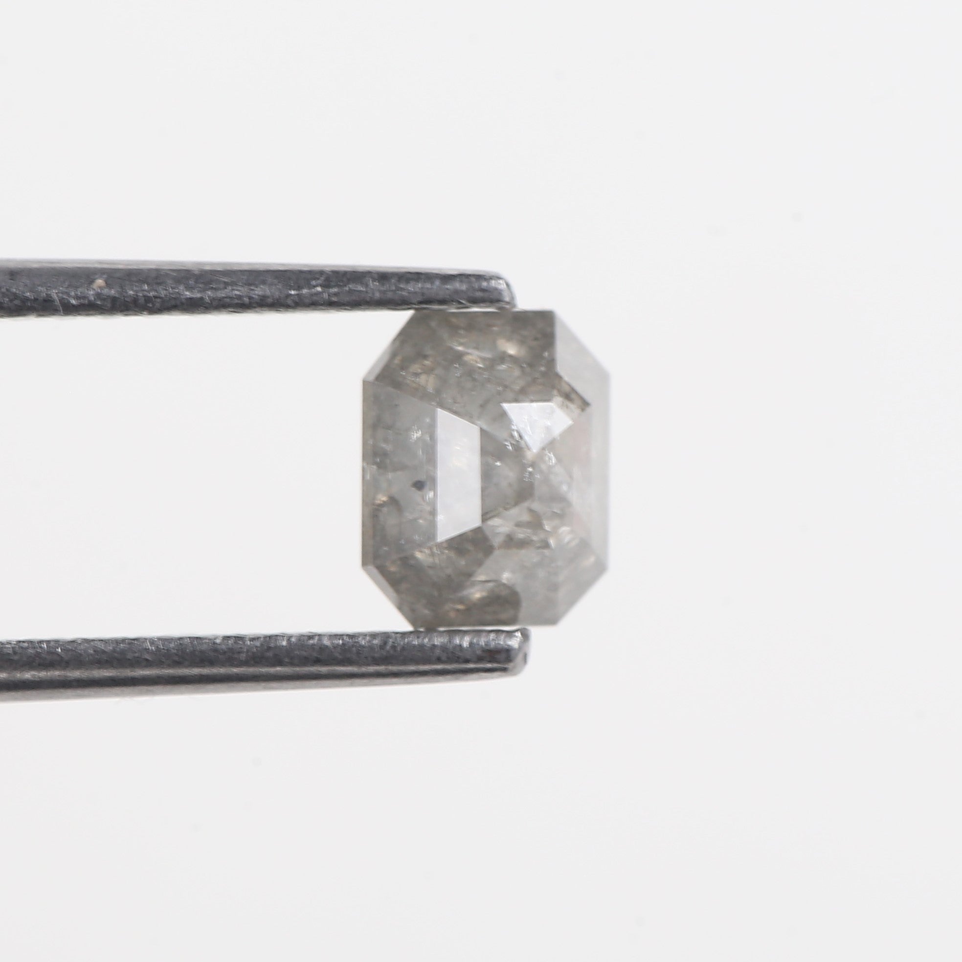 0.93 Carat Emerald Cut Grey Natural Salt And Pepper Diamond 5.77 MM