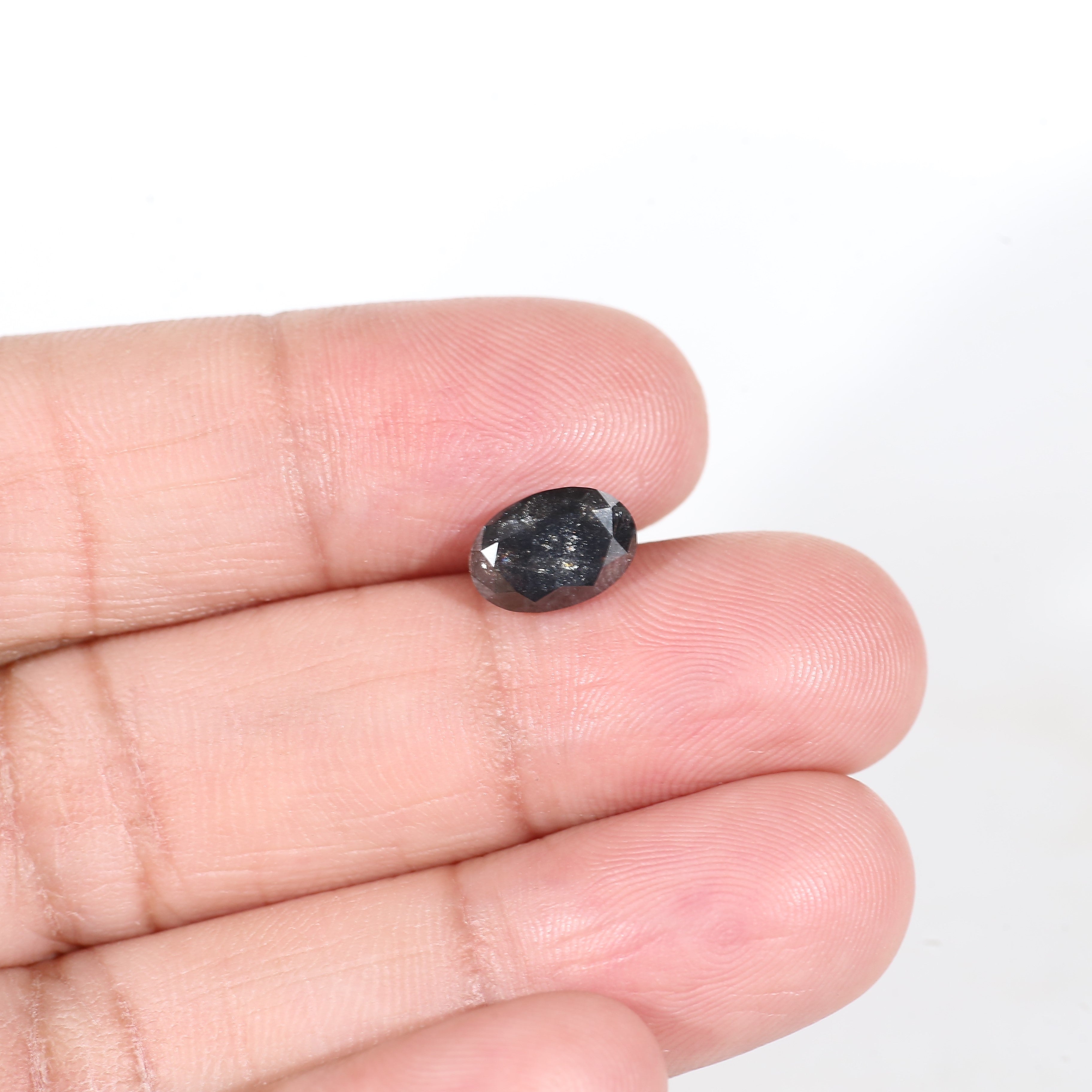 2 Carat Natural Oval Rose Cut Black Salt and Pepper Diamond 9.2 MM