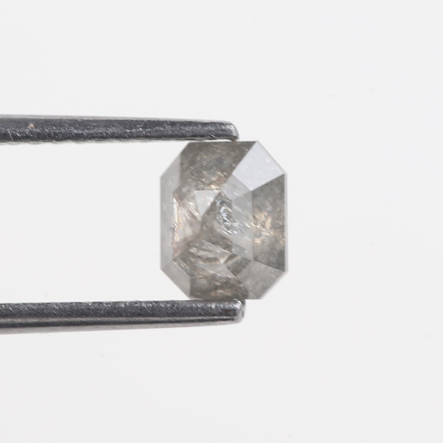 0.93 Carat Emerald Cut Grey Natural Salt And Pepper Diamond 5.77 MM