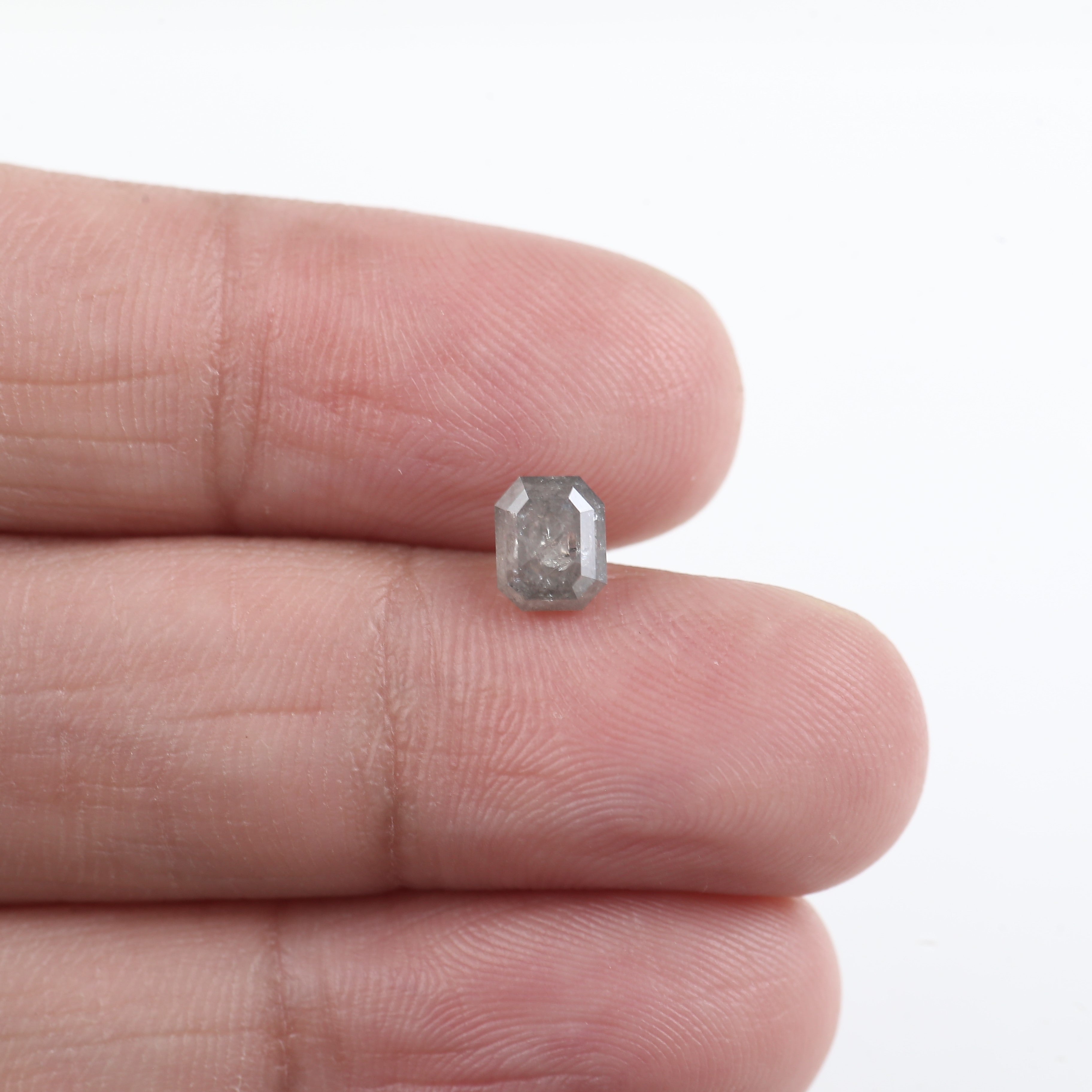 0.93 Carat Emerald Cut Grey Natural Salt And Pepper Diamond 5.77 MM